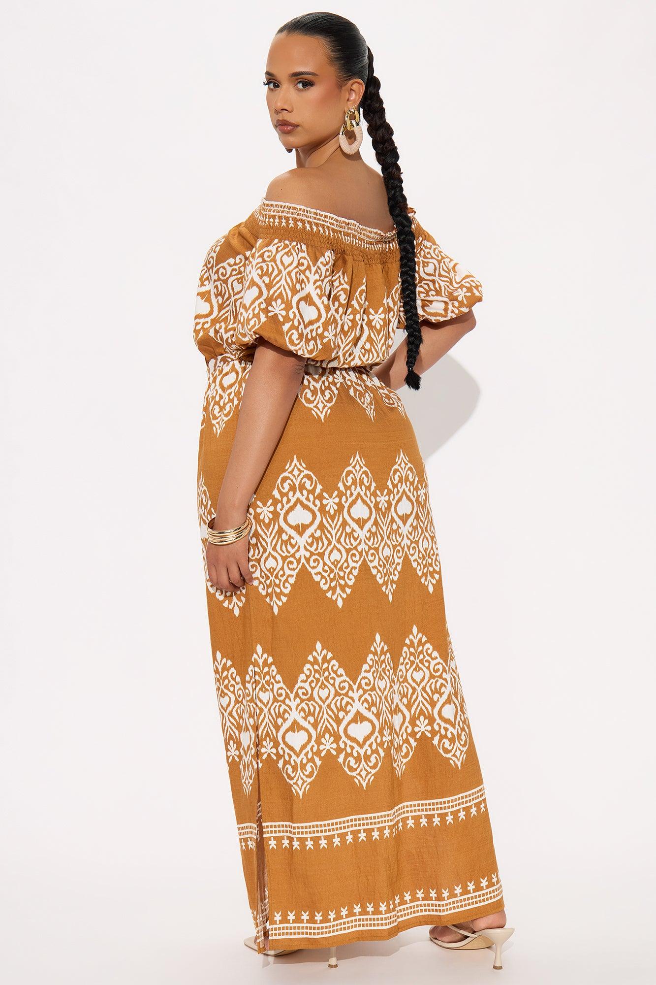 Mindy Off Shoulder Maxi Dress - Brown/combo Product Image