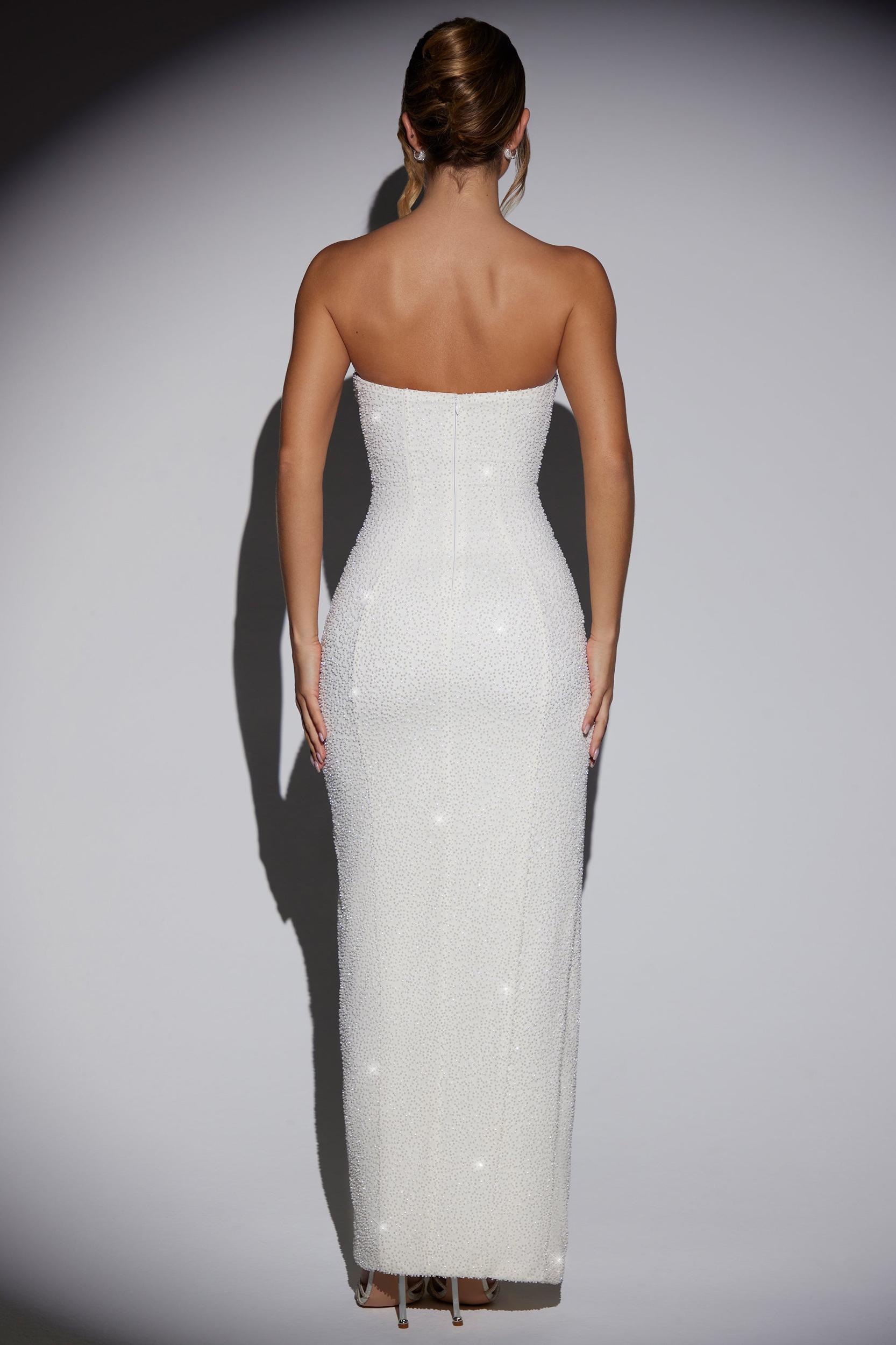 Embellished Bandeau Cowl Neck Maxi Dress in Ivory Product Image