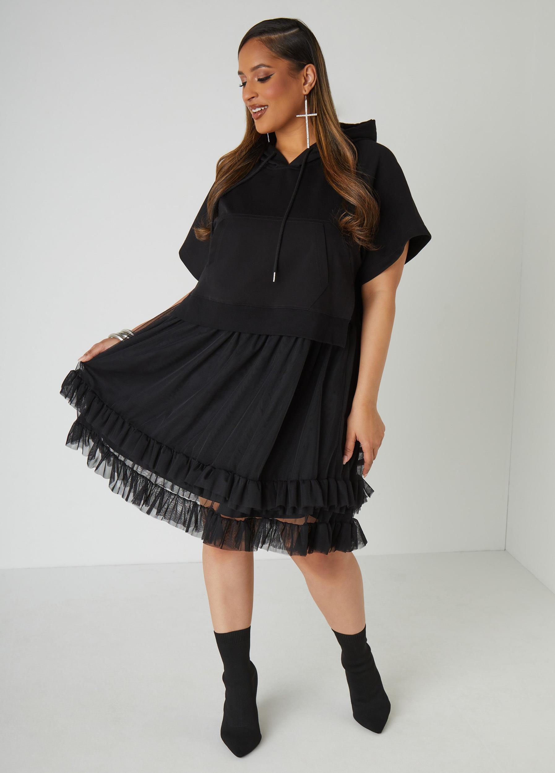 Ponte and Tulle Hoodie Dress Product Image