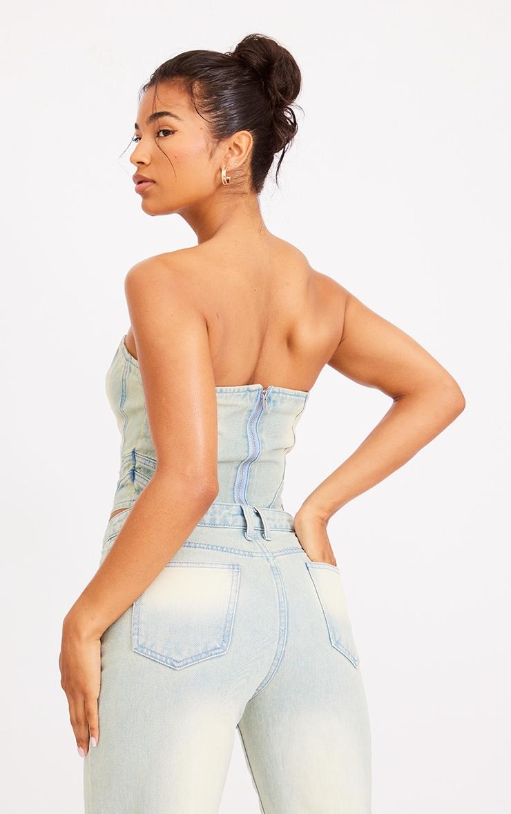 Light Blue Wash Seam Detail Corset Top Product Image