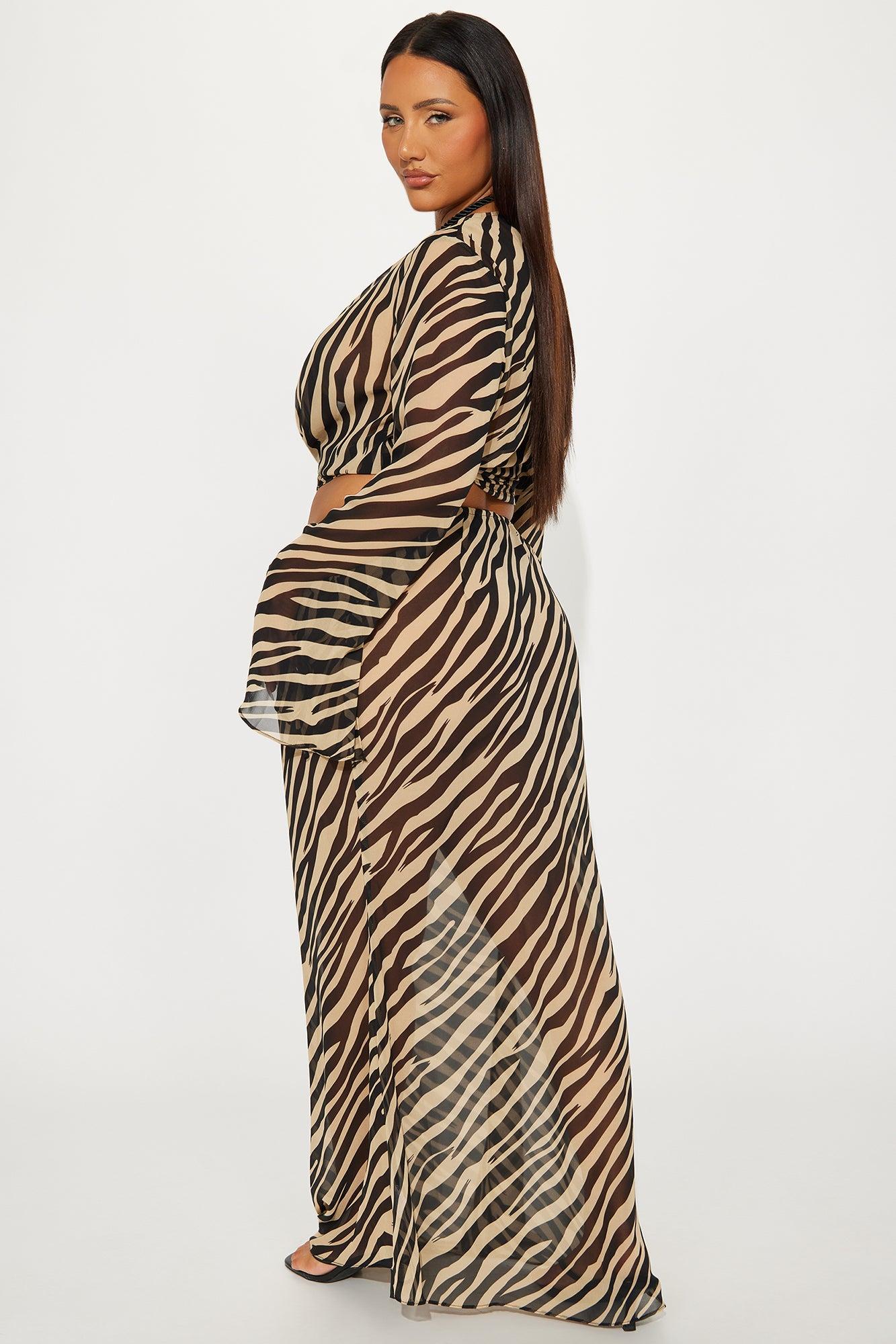 Zoe Zebra Print Sheer Maxi Skirt Set - Black/combo Product Image