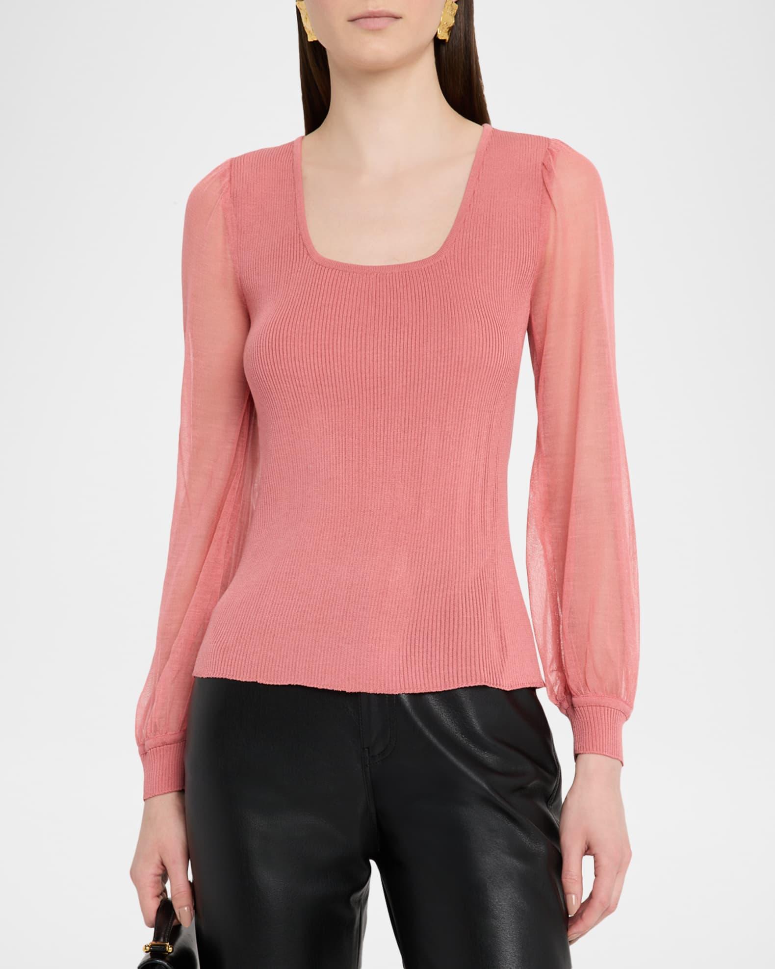 Sheer-Sleeve Ribbed Knit Top Product Image