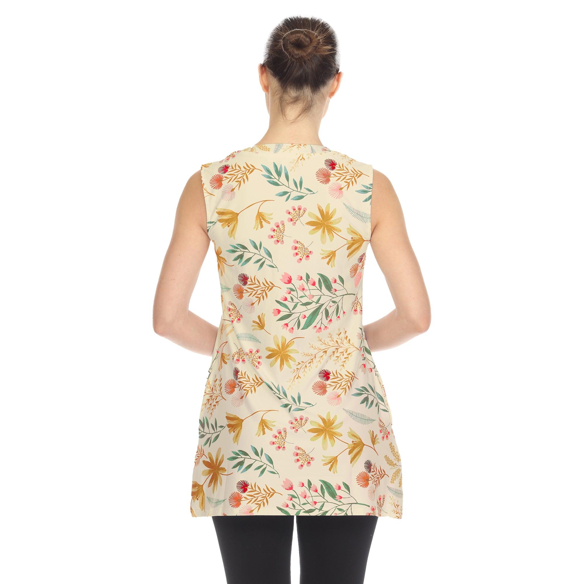 Beige Floral Sleeveless Tunic Top Product Image