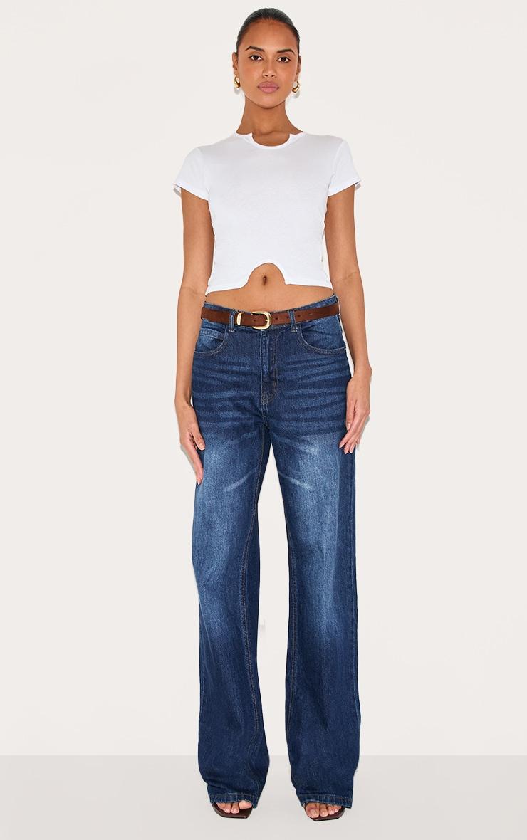 White Modal Cotton Notch Neck Split Hem T Shirt Product Image