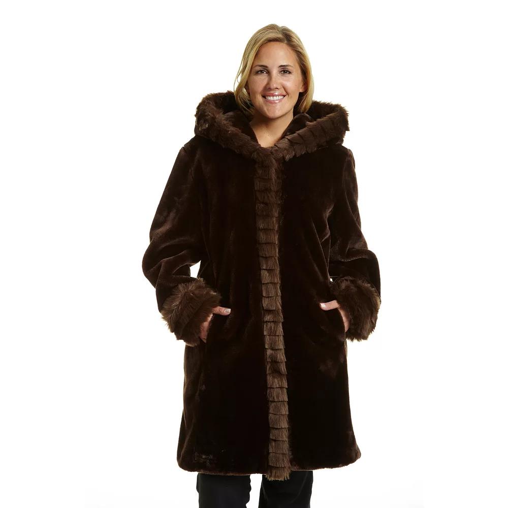 Plus Size Excelled Hooded Faux-Fur Jacket, Women's, Size: 3XL, Brown Product Image
