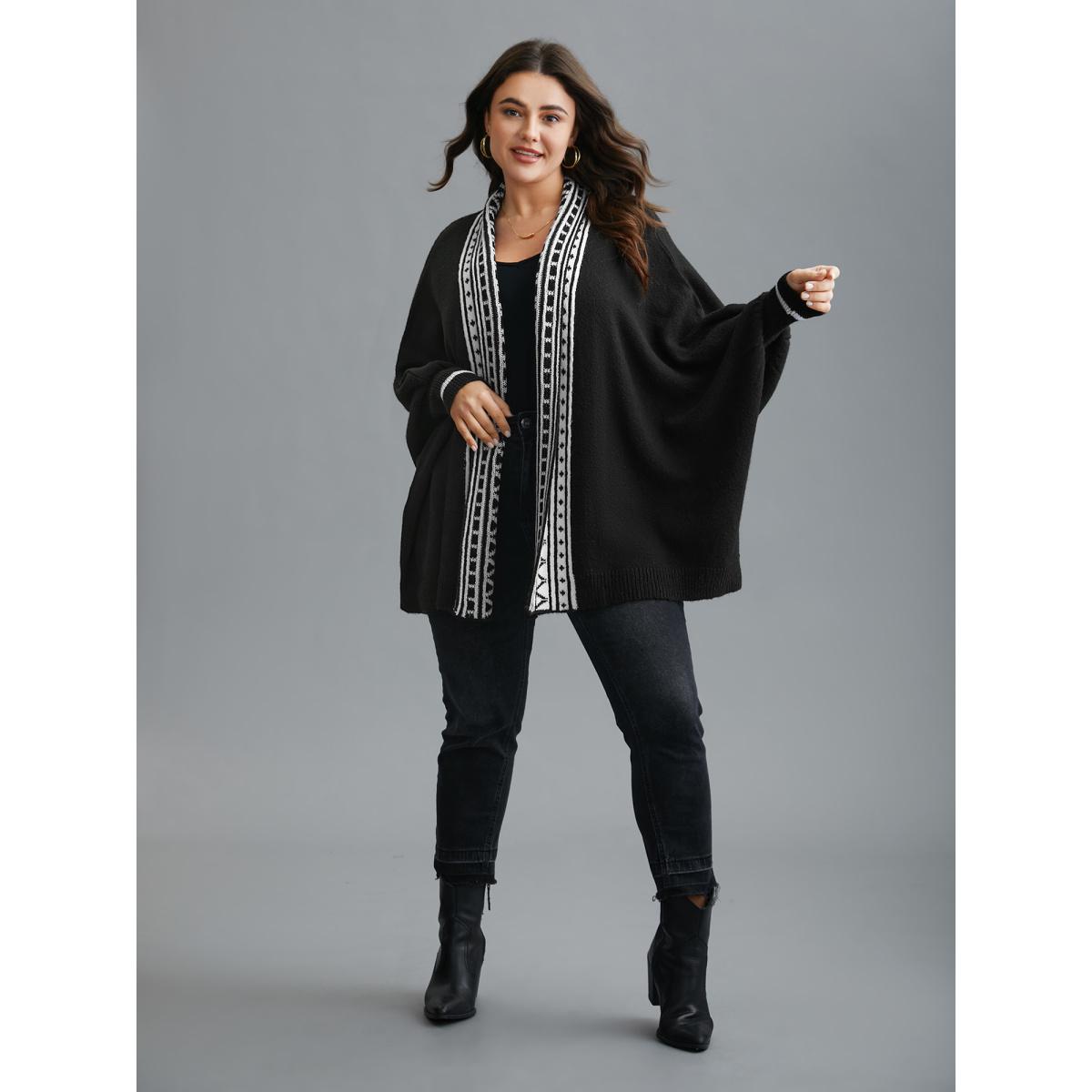 Plus Size Dolman Sleeves Kimono Collar Cardigan Black Women Casual Loose Long Sleeve Everyday Cardigans BloomChic 10/M Product Image