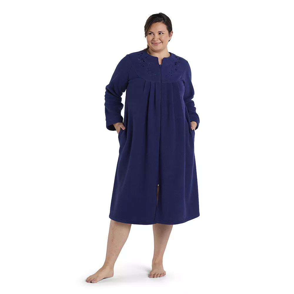 Plus Size Miss Elaine Essentials Micro Fleece Long Zip Robe, Women's, Size: 1XL, Blue Product Image