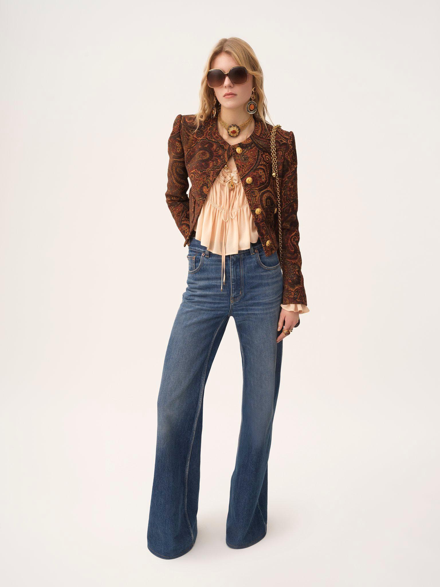 Scoop-neck cropped top in silk georgette & lace Product Image