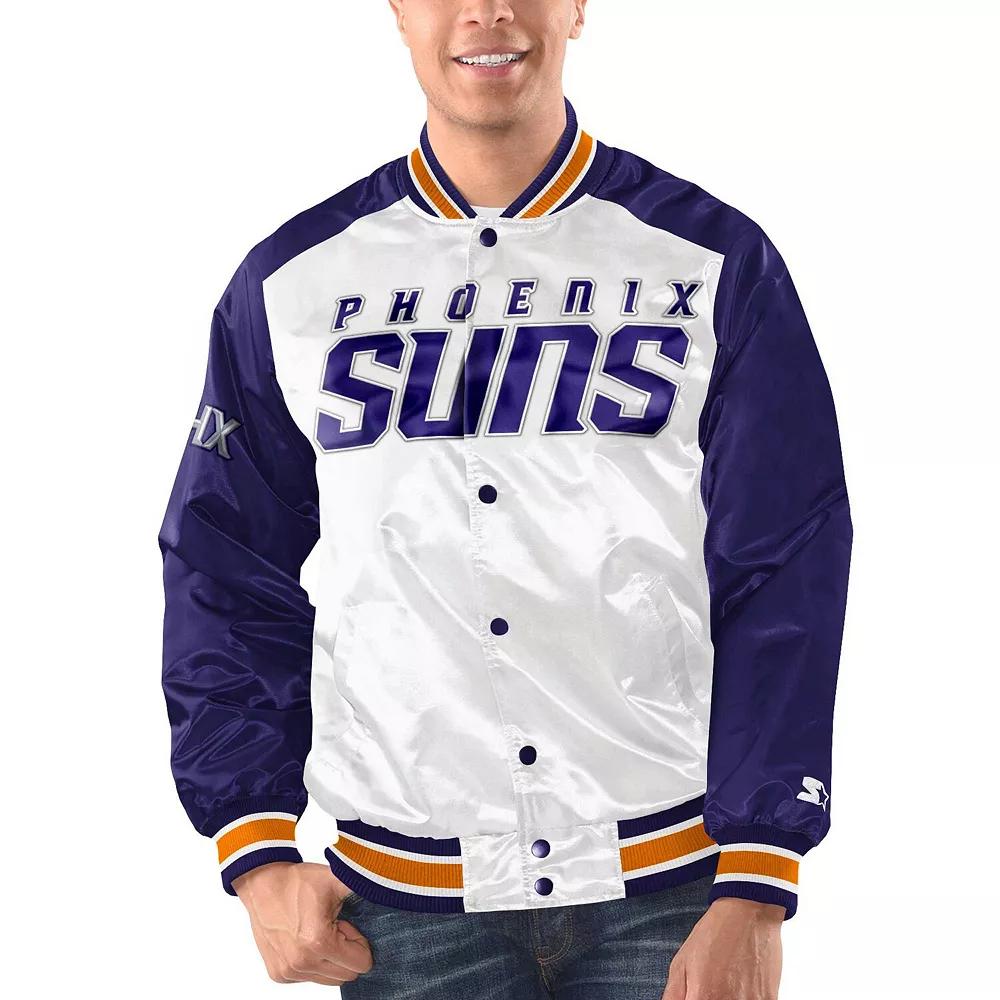 Men's Starter White/Purple Phoenix Suns Renegade Satin Full-Snap Varsity Jacket,  Product Image