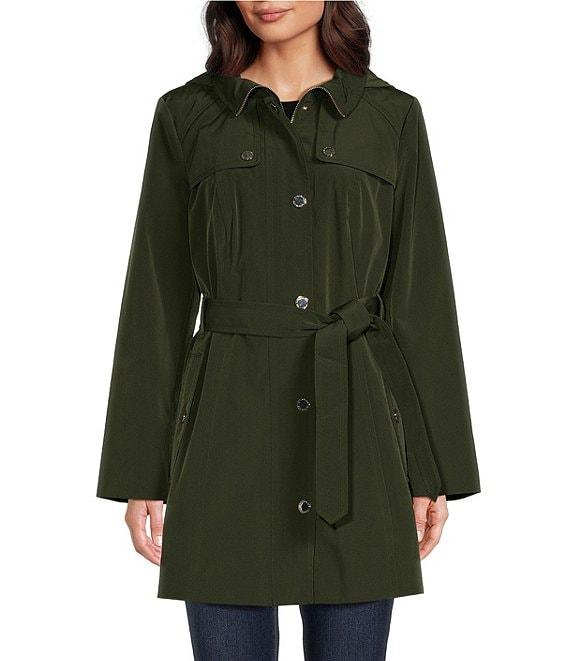 London Fog Stand Collar Water Resistant Hooded Rain Coat Product Image