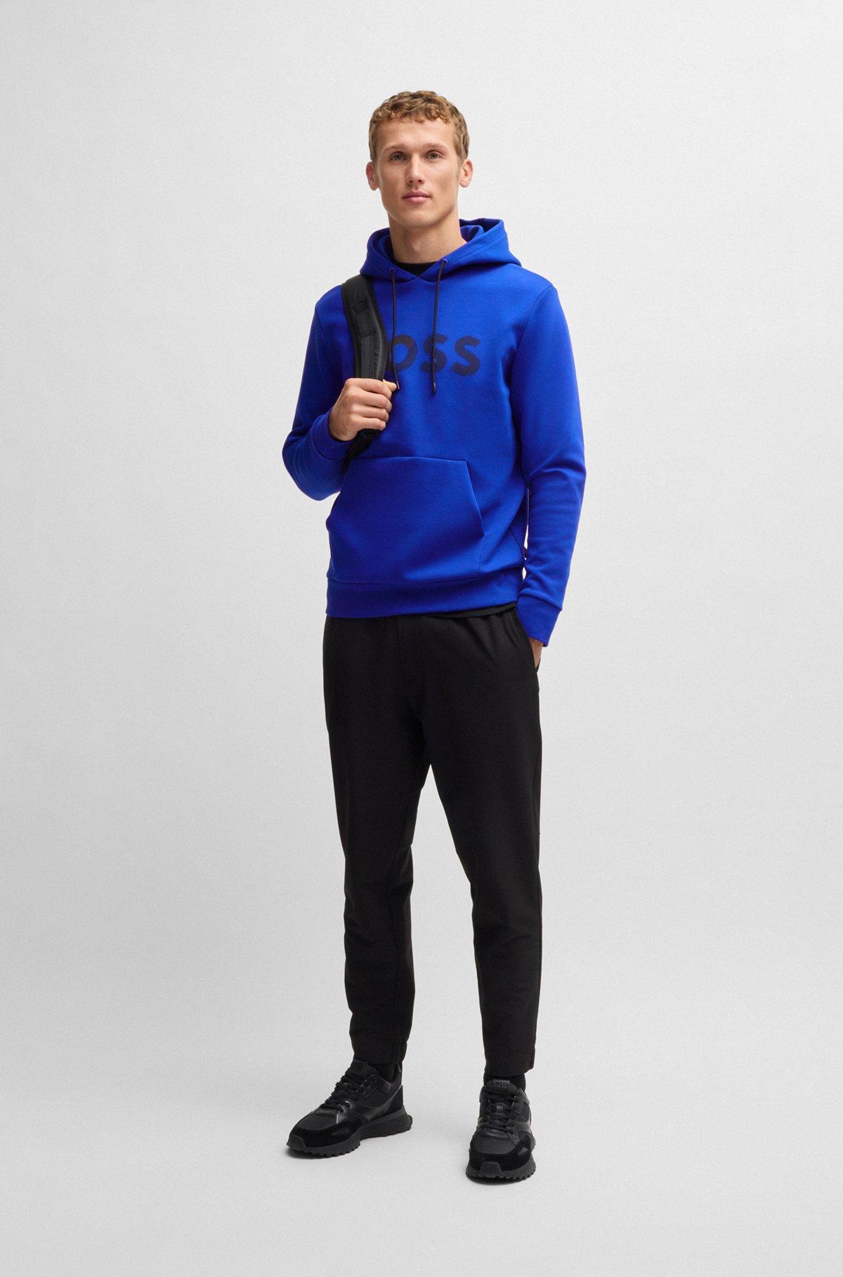 BOSS - Regular-fit hoodie with logo print - Dark Blue Product Image