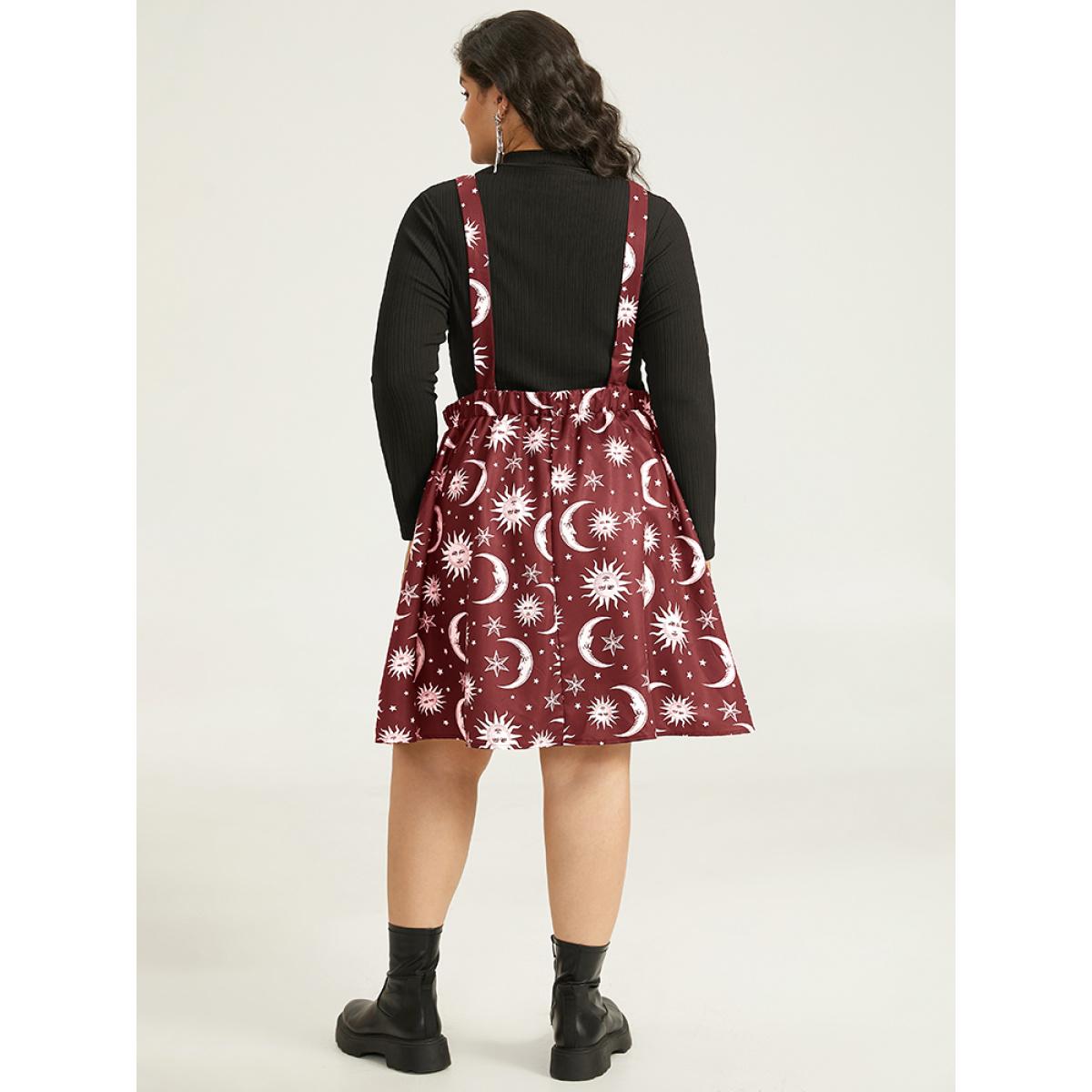 Plus Size Halloween Moon & Star Print Pocket Spaghetti Strap Dress Scarlet Women Casual Adjustable Straps Spaghetti Strap Sleeveless Curvy Knee Dress BloomChic 10/M Product Image