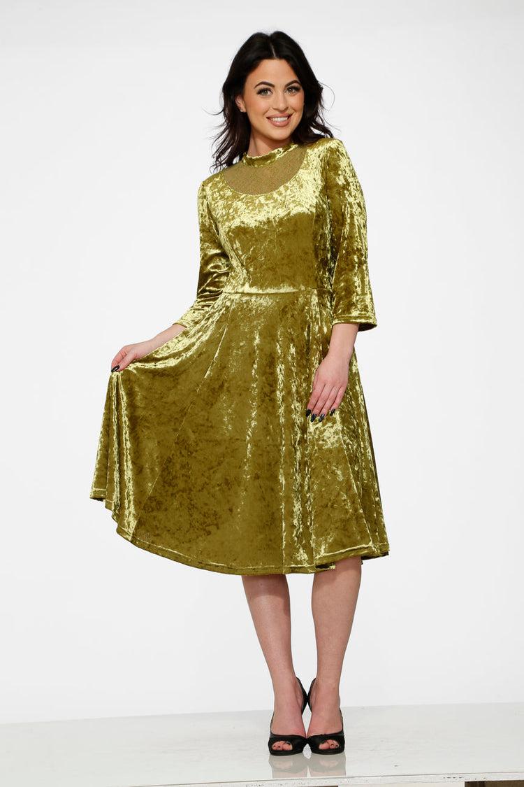 Green Diamond Velvet Swing Dress Product Image