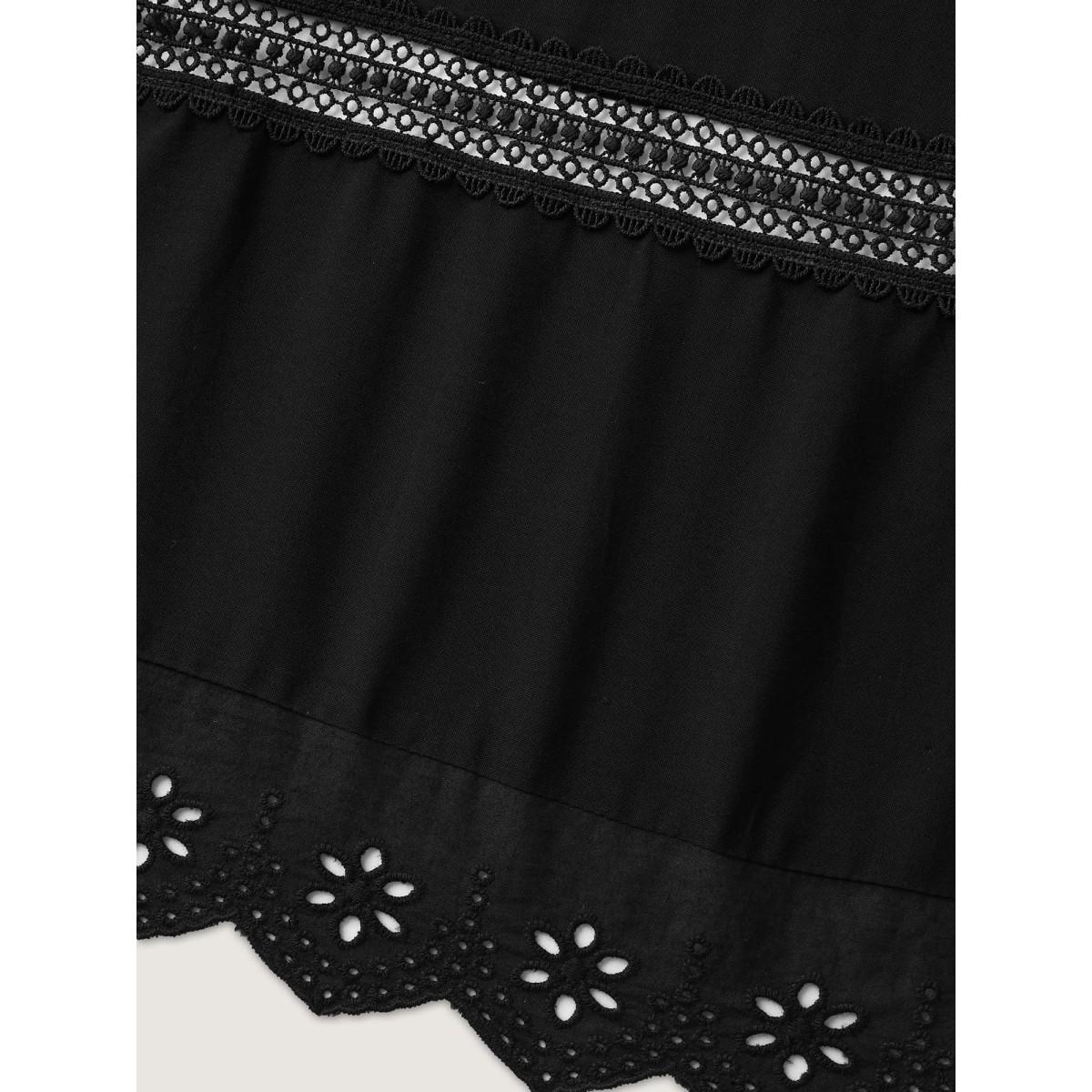Plus Size Shirred Lace Trim Pleated Midi Skirt Women Pureblack Loose No stretch Side seam pocket Office Skirts BloomChic 18-20/2X Product Image