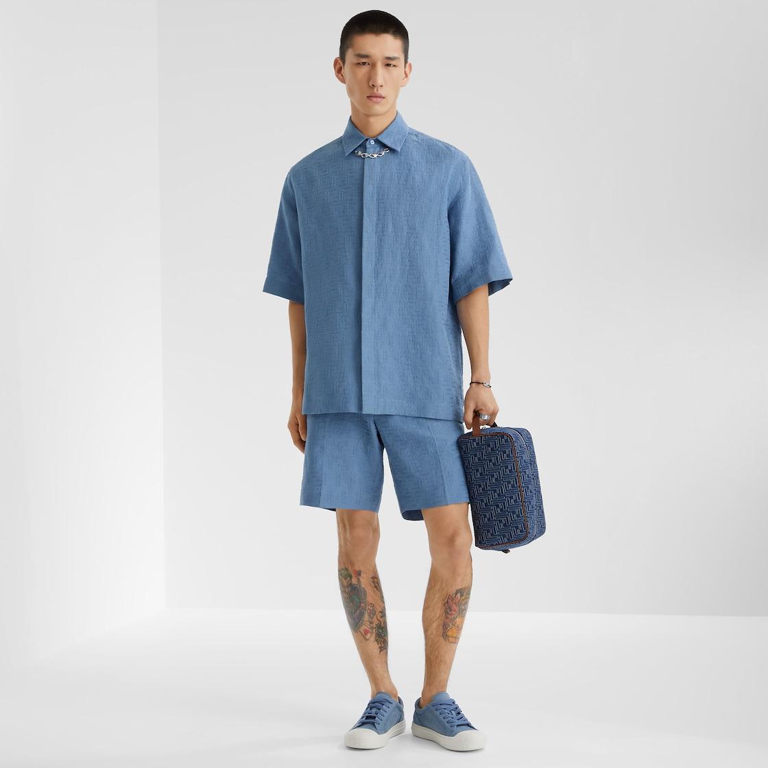 BermudasLight blue linen FF Jacquard shorts Product Image