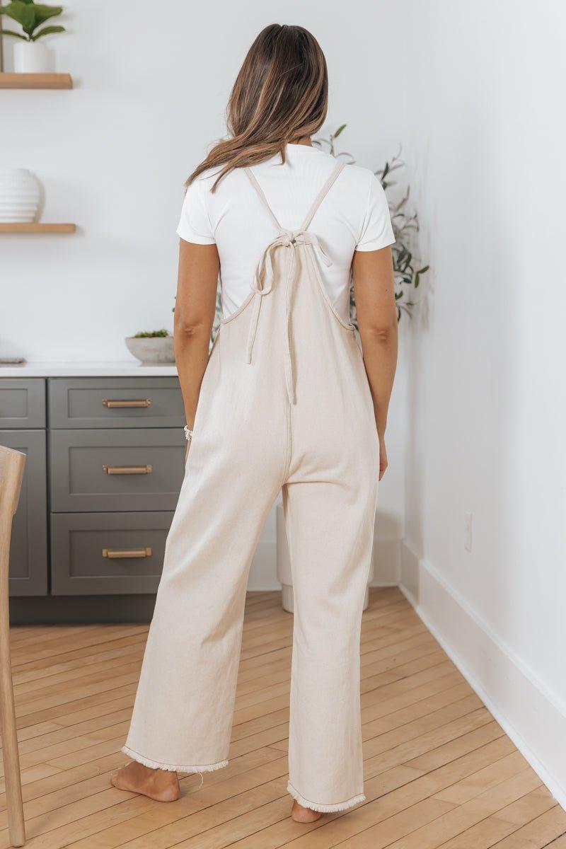 Oatmeal Cotton Denim Overalls - FINAL SALE Product Image