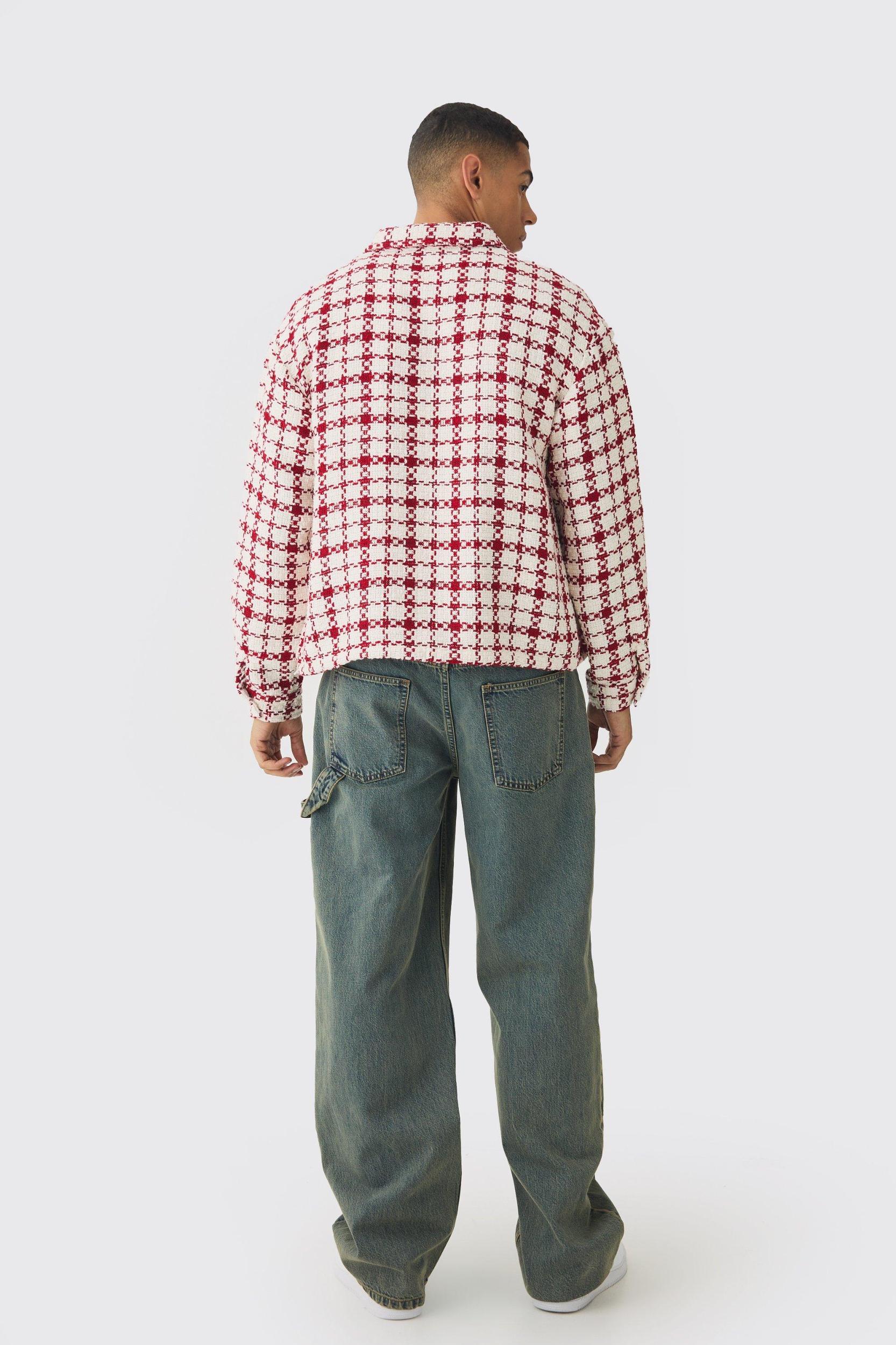 Oversized Boucle Bungee Hem Flannel Shirt Jacket | boohooMAN USA Product Image