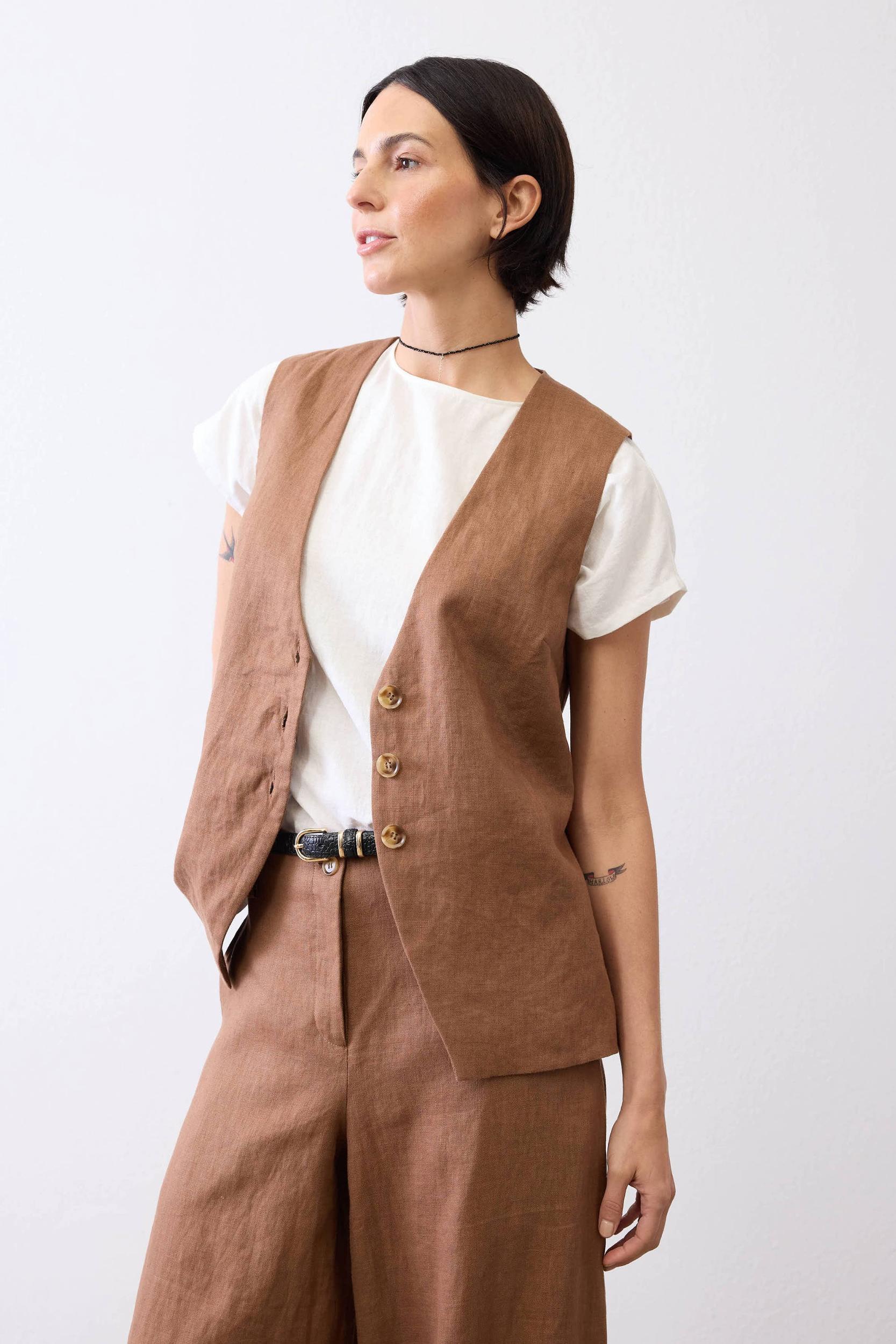 The Linen Button Vest Product Image