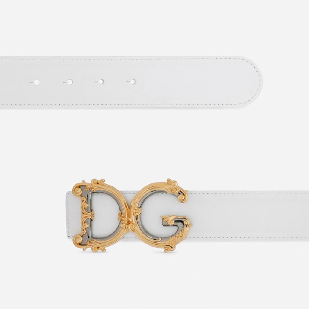 DOLCE & GABBANA Baroque Dg Logo Buckle Belt In Calf Leather In White Product Image