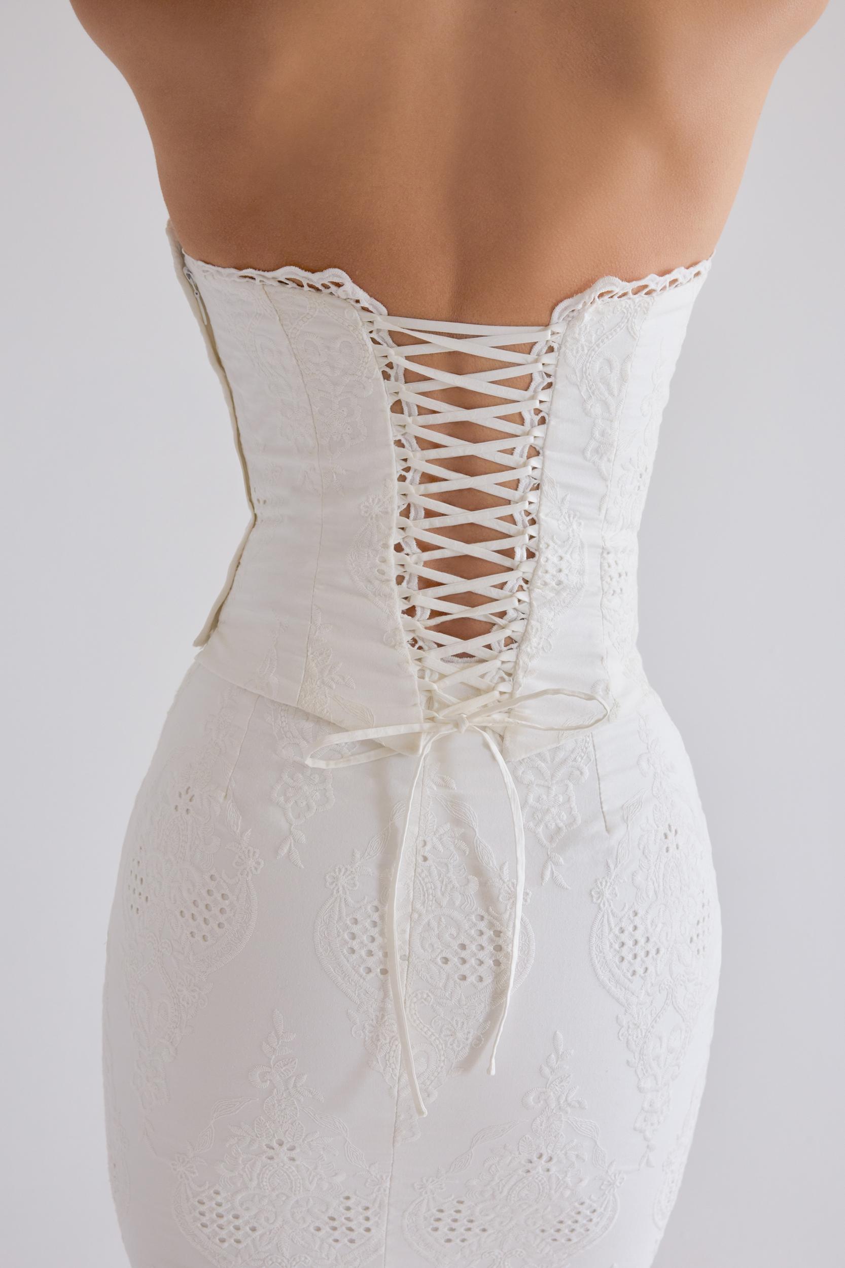 Antonie  white cotton broderie anglaise midi skirt Product Image