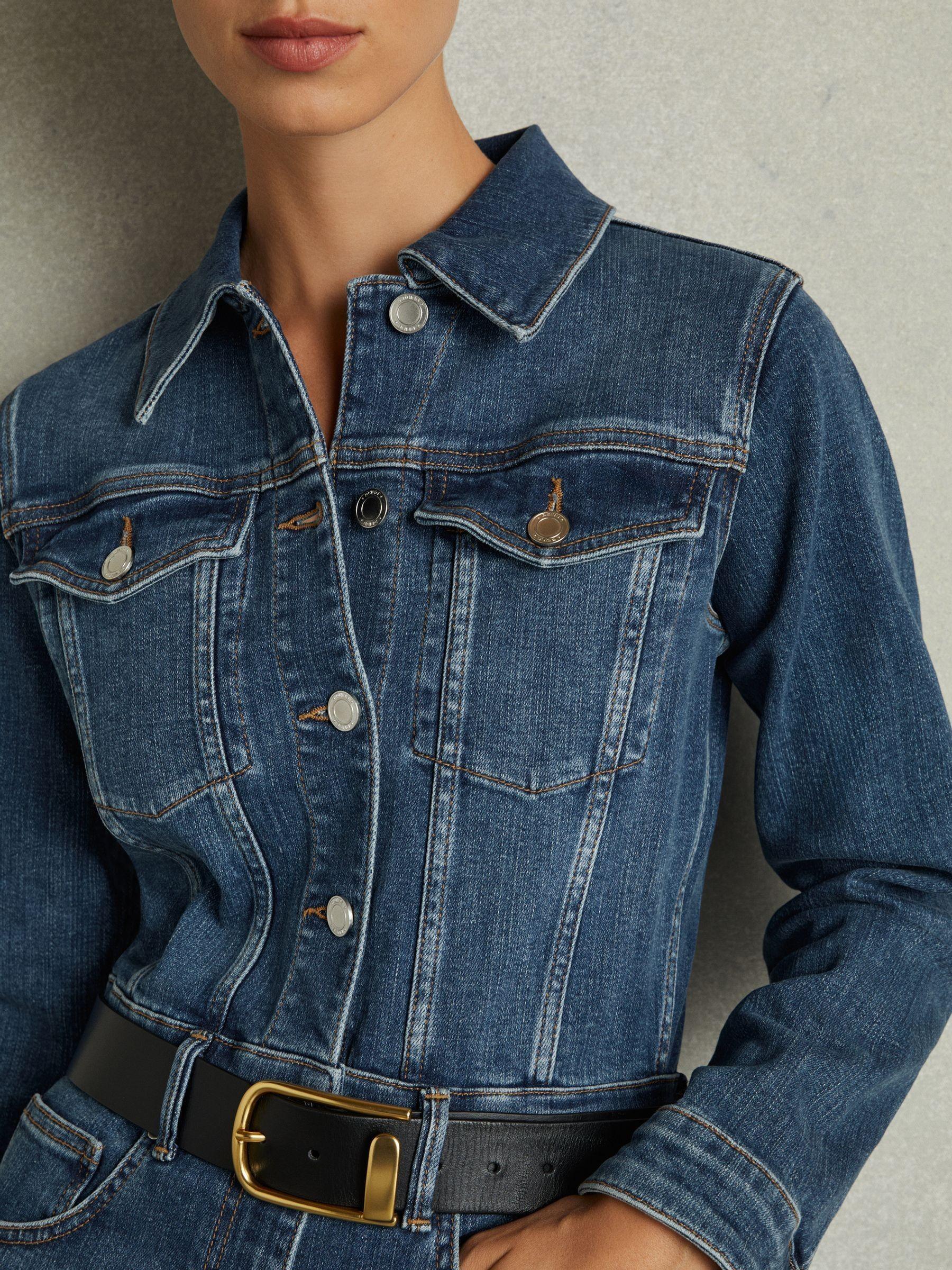 Cotton-Blend Denim Relaxed-Fit Jumpsuit in Mid Blue Product Image