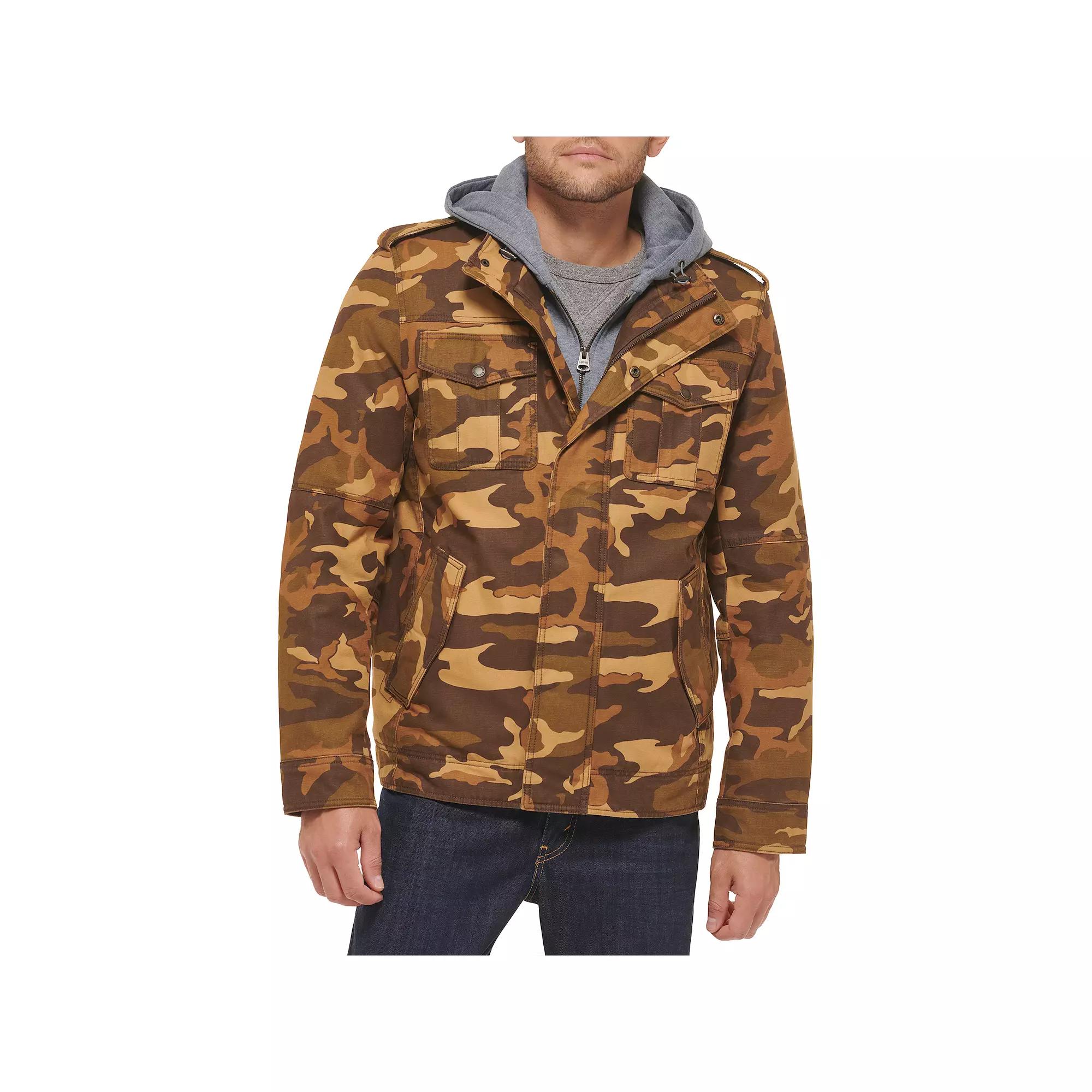 Men's Levi's® Washed Cotton Sherpa-Lined Hooded Trucker Jacket, Size: Large, Brown Camo Product Image