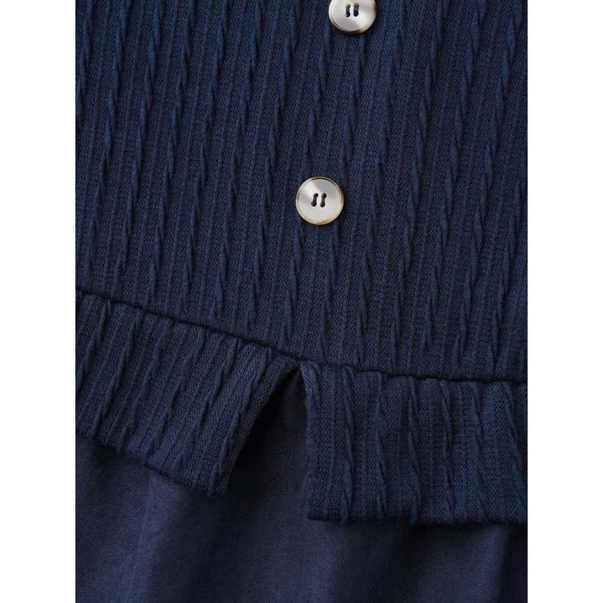 Plus Size Textured Button Detail Lantern Sleeve Dress Indigo Women Casual Texture Round Neck Long Sleeve Curvy BloomChic 22-24/3X Product Image