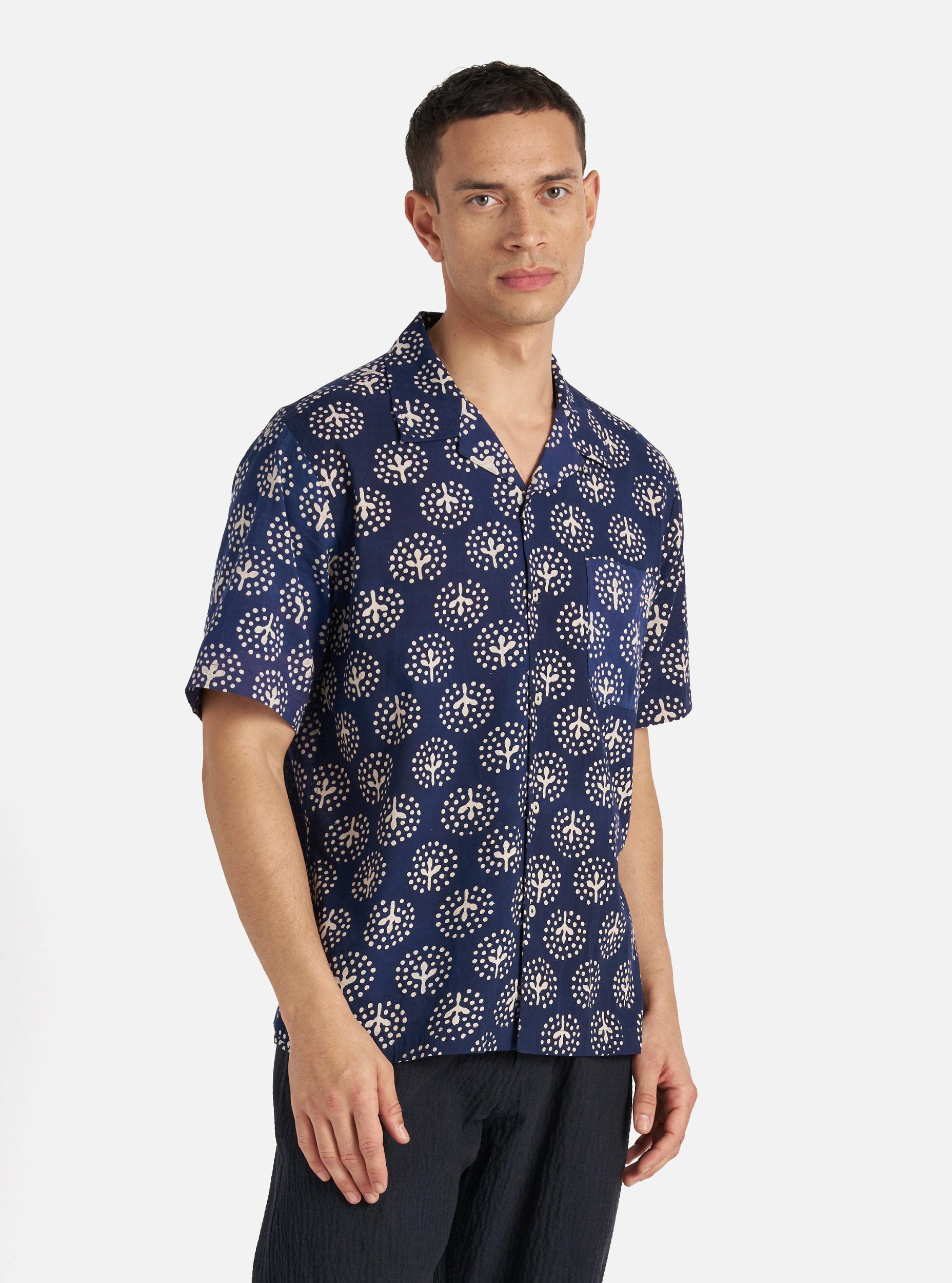Universal Works Road Shirt in Navy Magic Circle Print Product Image