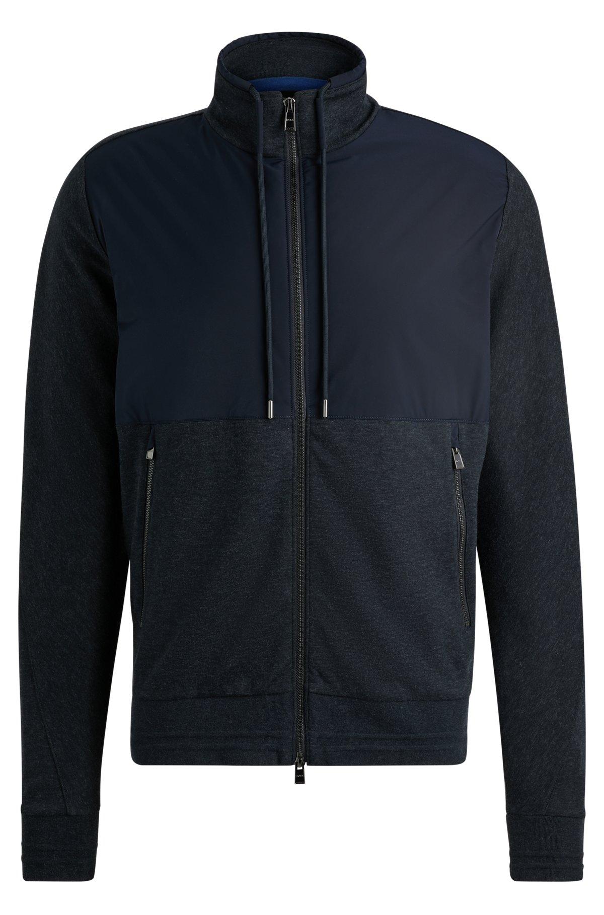 Regular-fit zipped sweatshirt in mixed materials Product Image