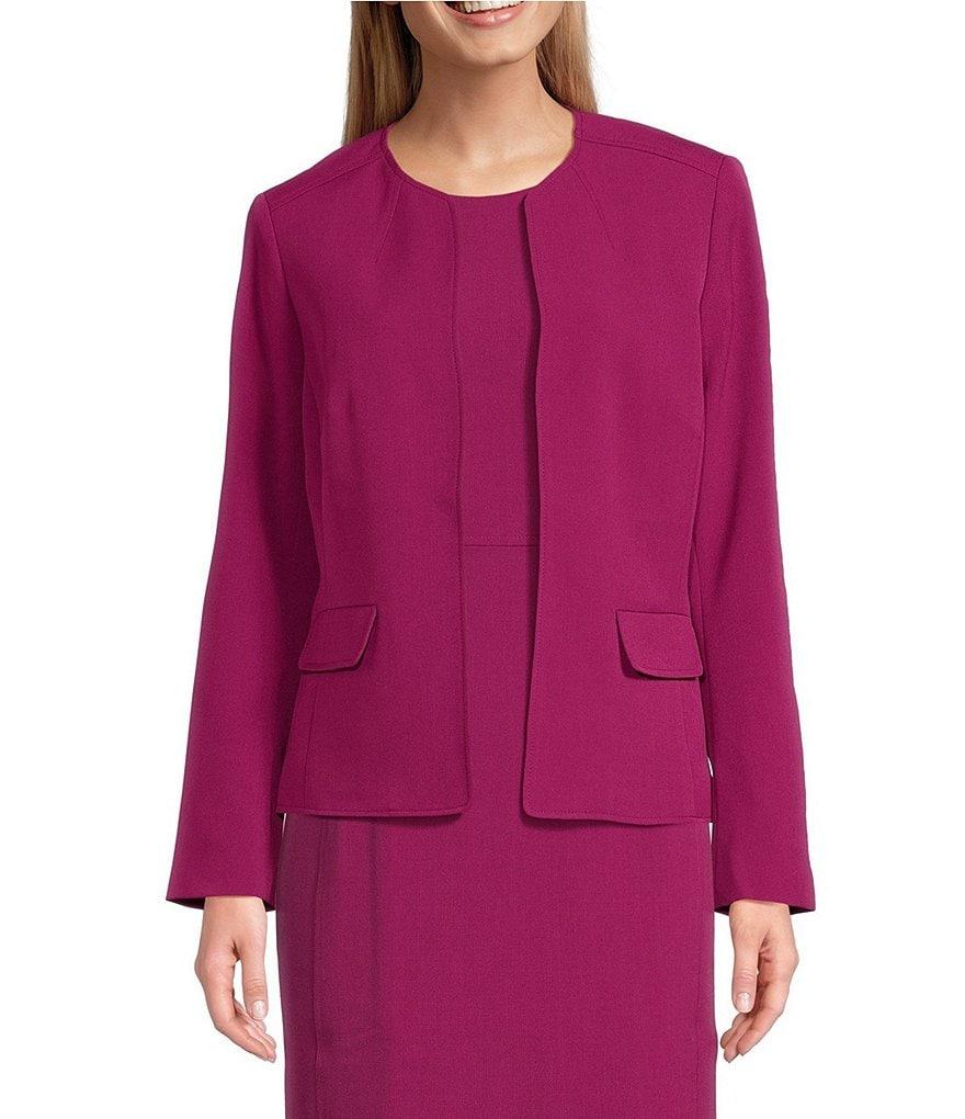 Kasper Petite Size Crepe Long Sleeve Open Front Jacket Product Image