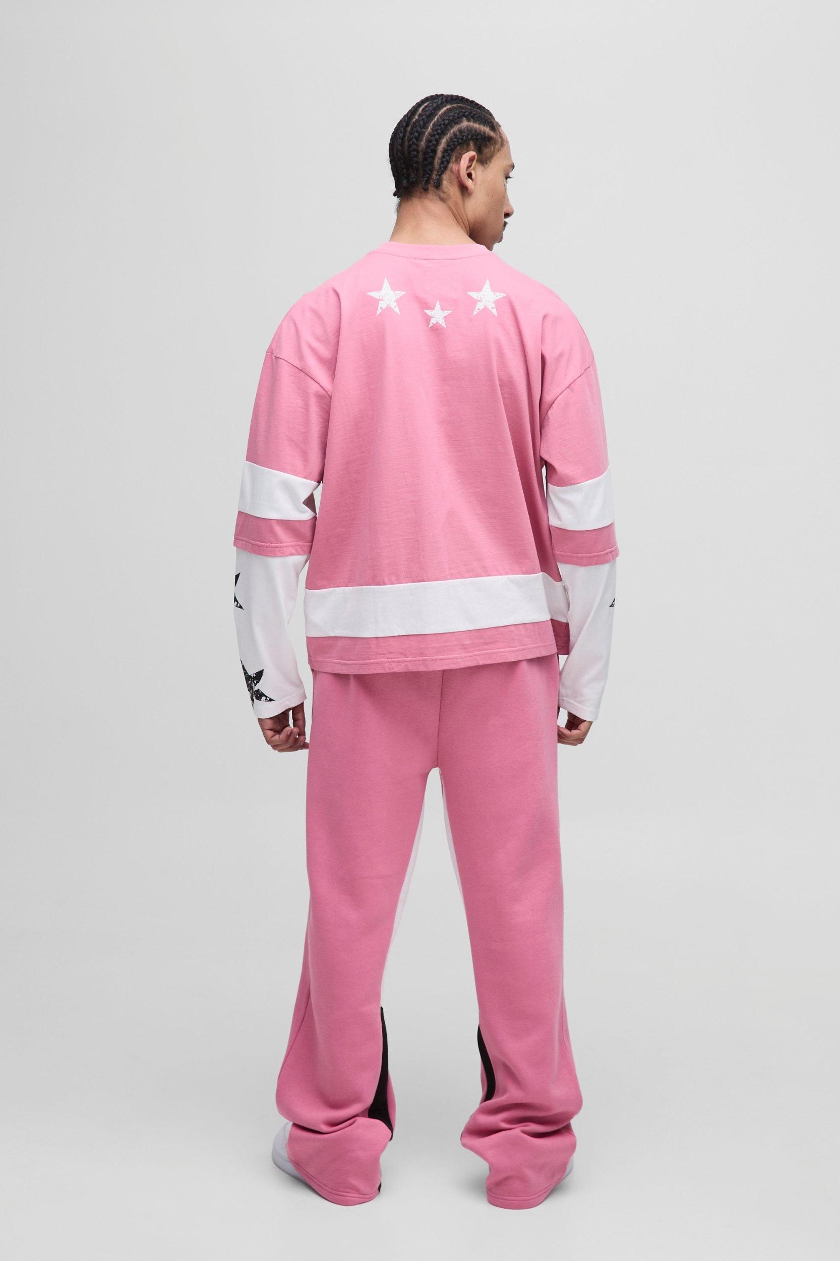 Oversized Boxy Varsity Star Print Faux Sleeve Gusset T-Shirt & Sweatpants Set | boohooMAN USA Product Image