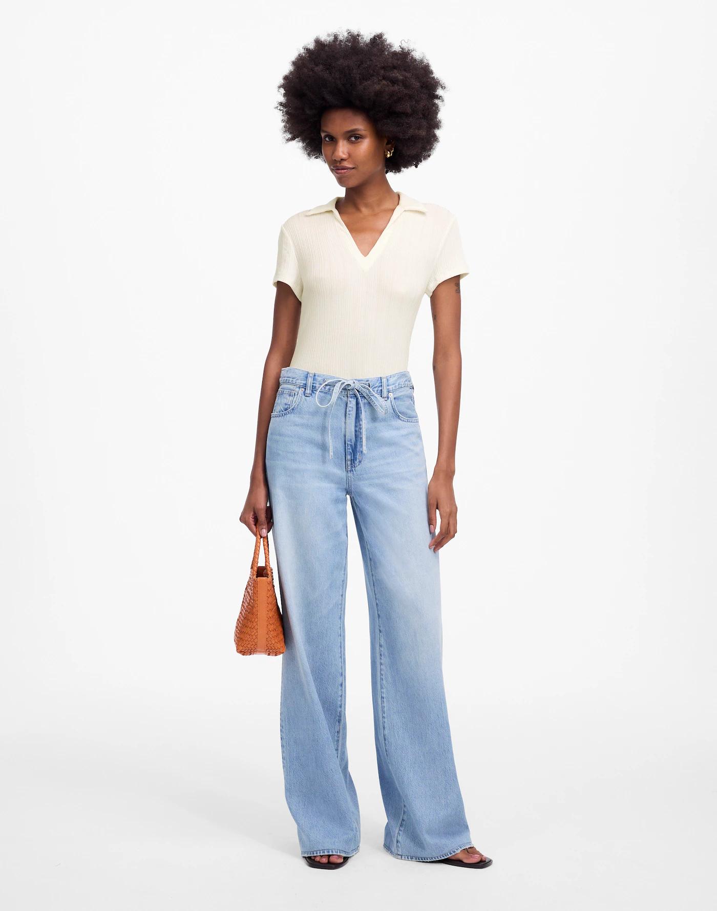 Ribbed V-Neck Polo Tee Product Image