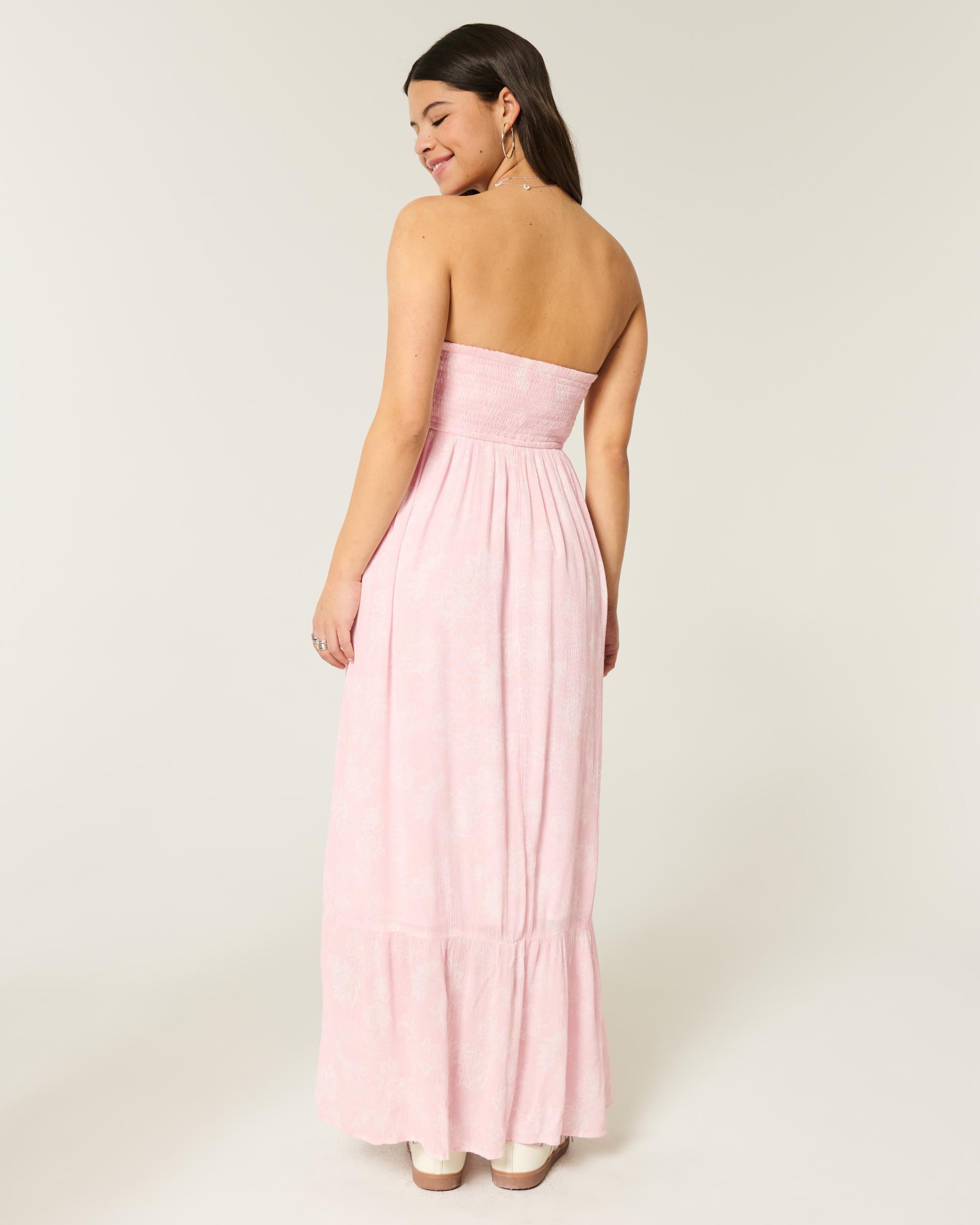 Strapless Crochet-Style Mix Maxi Dress Product Image