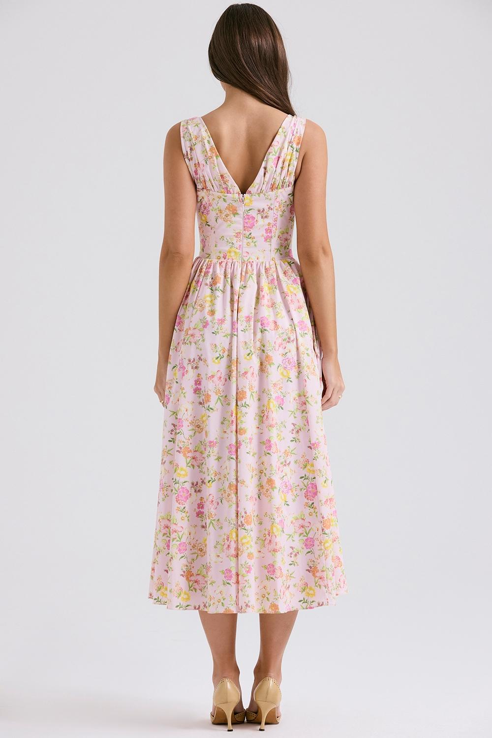Emmelina  pink meadow print cotton corset sundress Product Image
