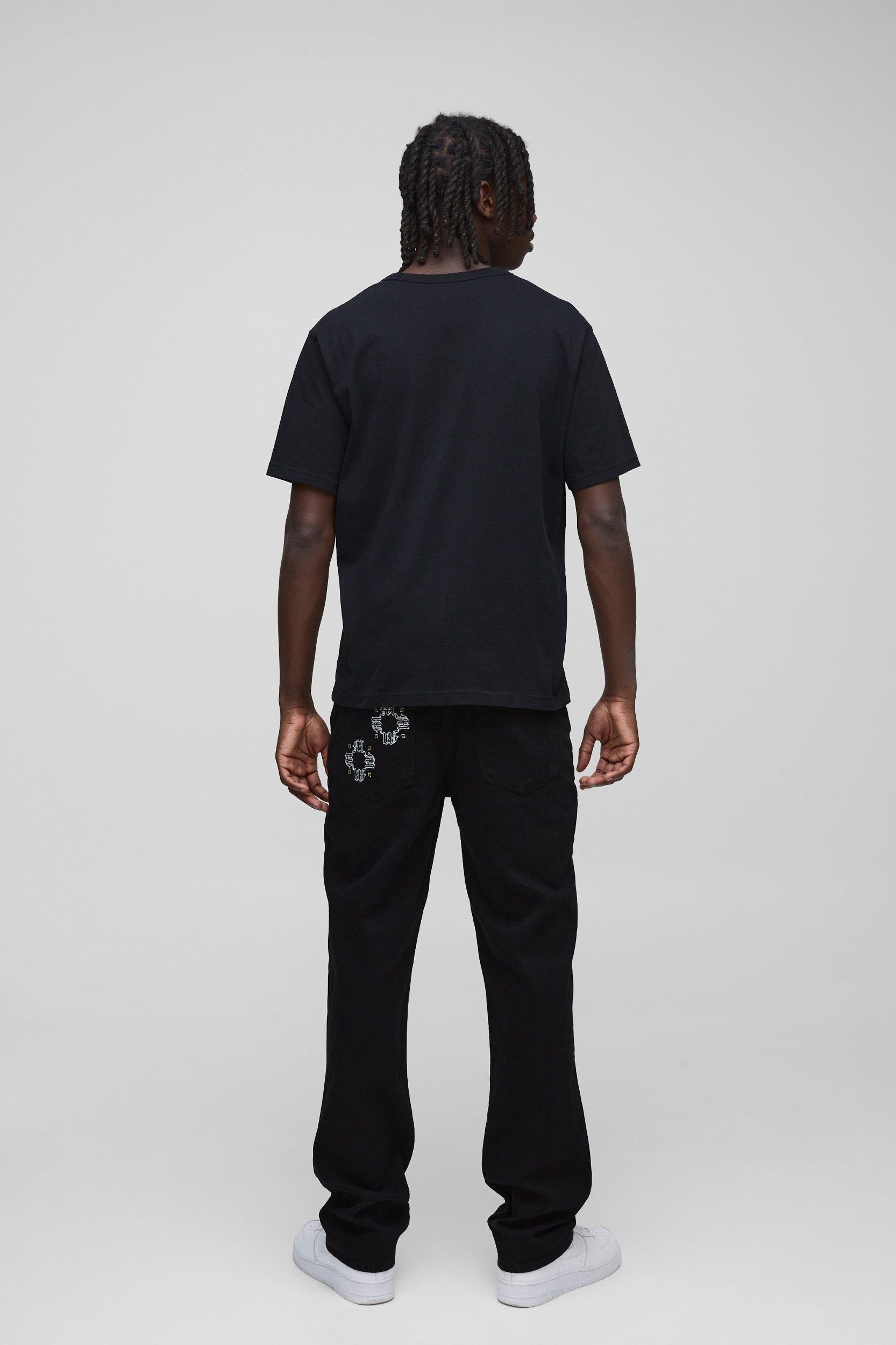 Straight Leg Floral Embroidered Carpenter Jeans | boohooMAN USA Product Image