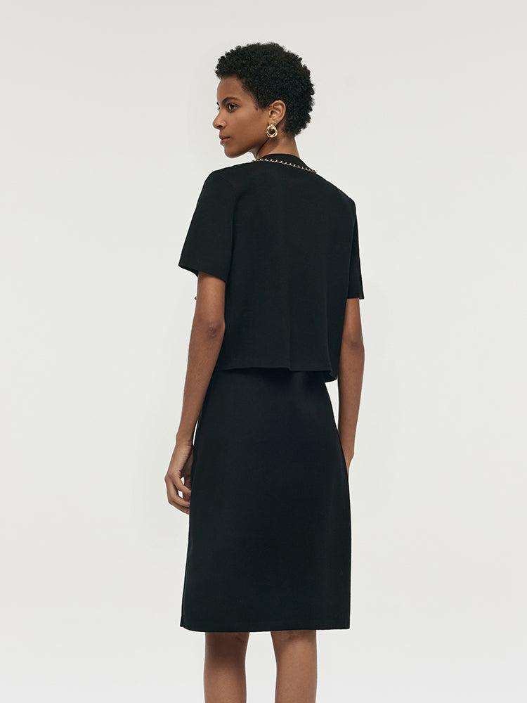 Chain Trim Knitted Jacket And Vest Dress Two-Piece Set Product Image