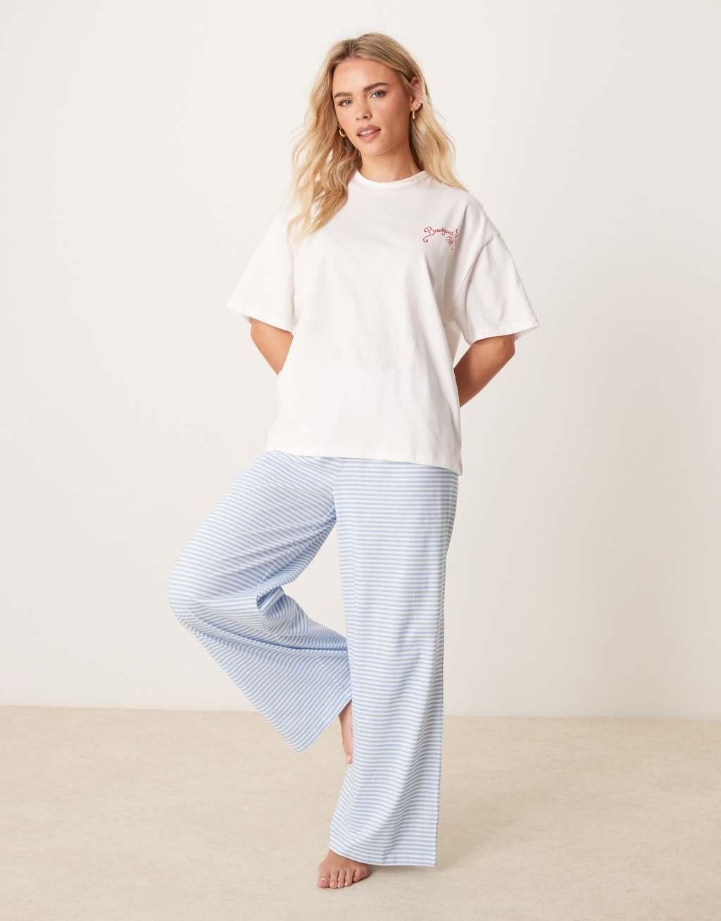 ASOS DESIGN Petite oversized tee & wide leg pants in Breakfast Lovers print Product Image