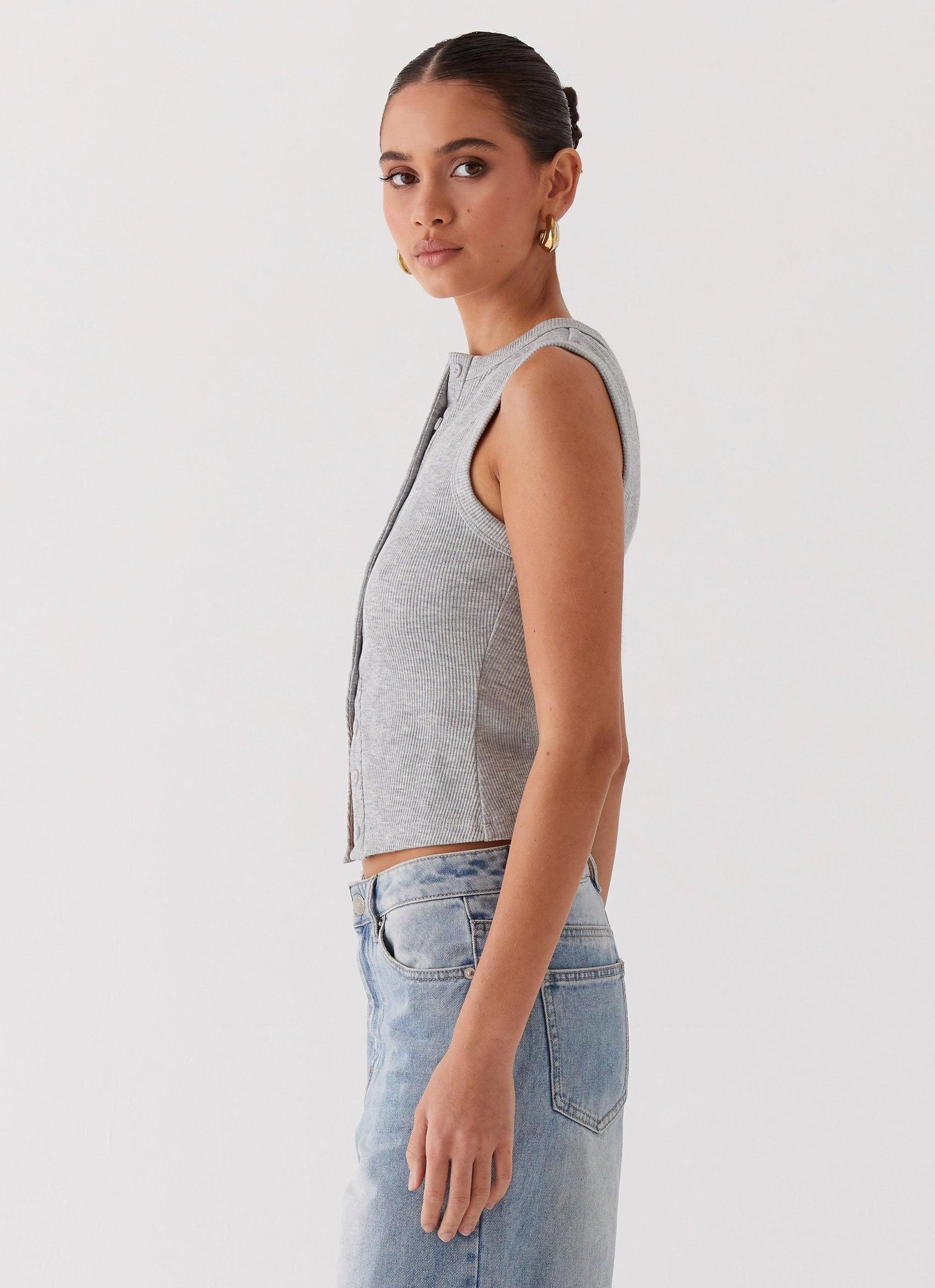 Blair Buttoned Tank Top - Grey Marle Product Image