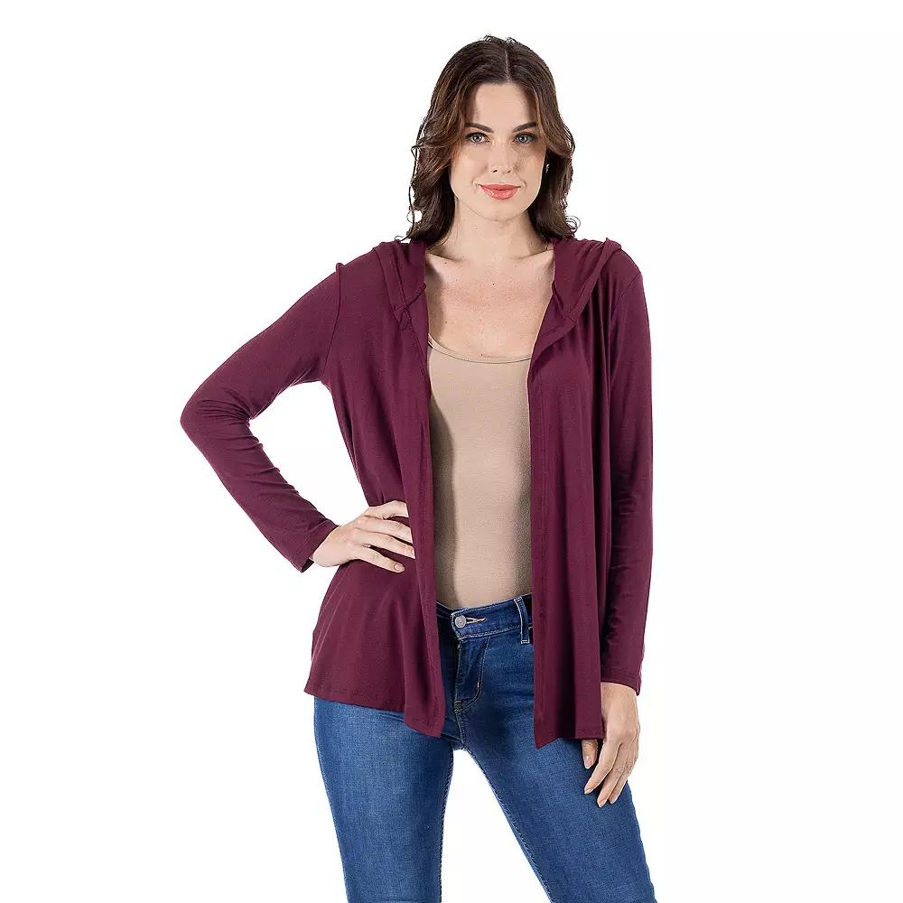 Women's 24Seven Comfort Apparel Open Front Lightweight Hooded Cardigan,  Product Image