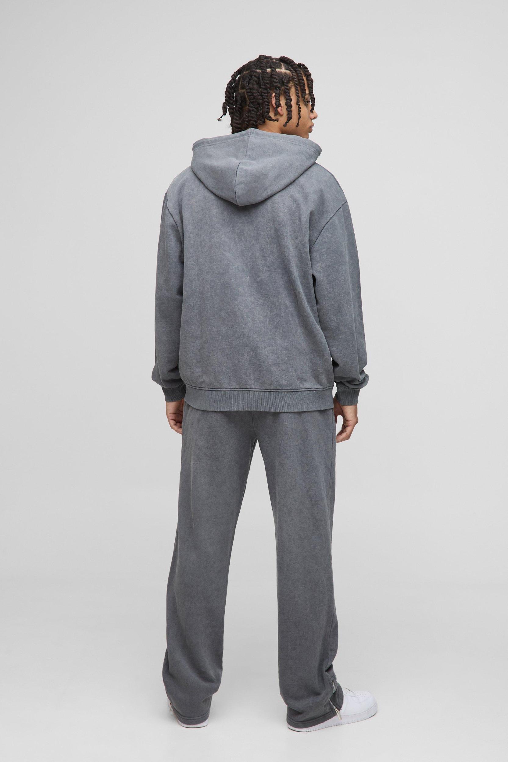 Oversized Washed Zip Through Hooded Tracksuit | boohooMAN USA Product Image