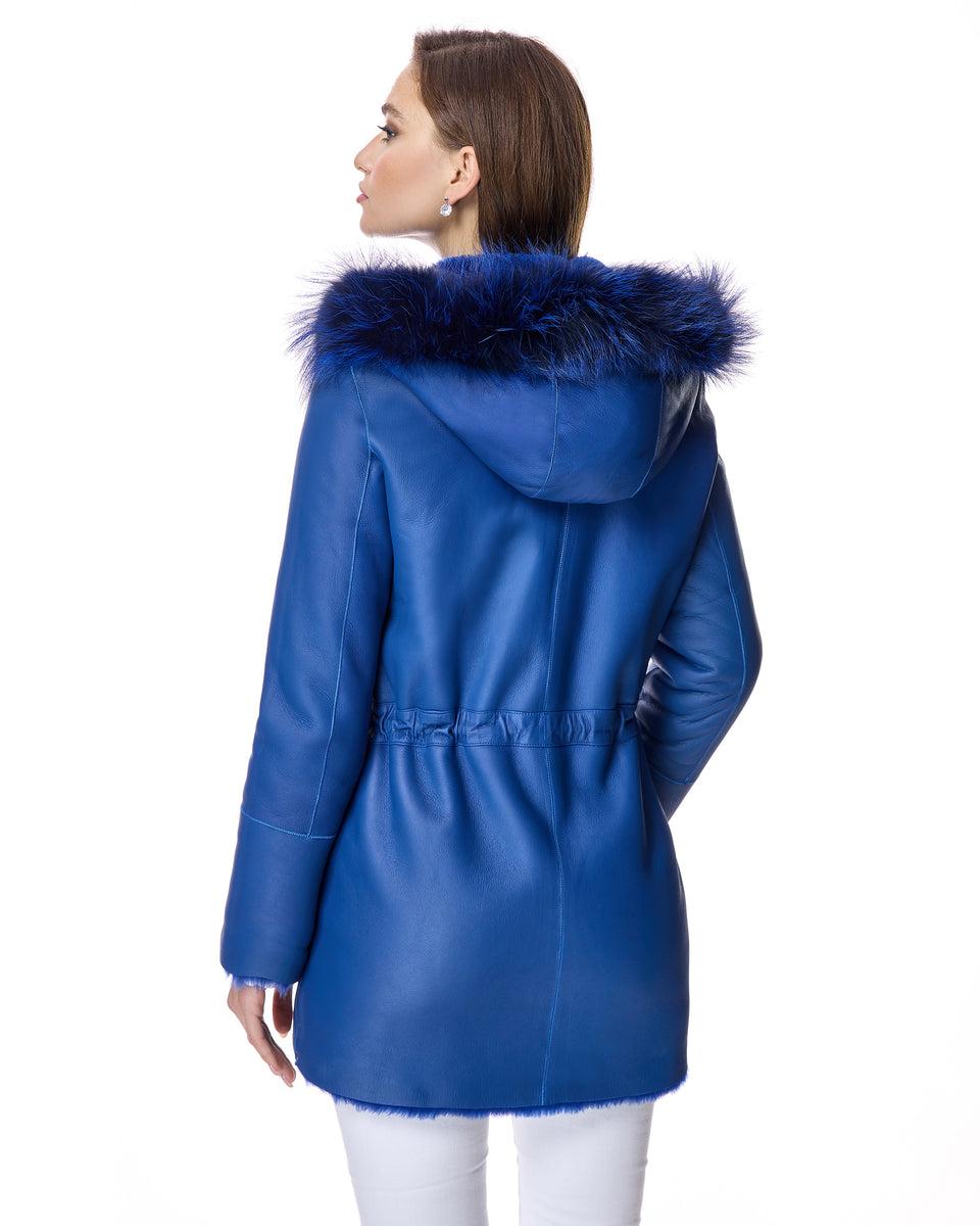 Reversible Shearling Lamb Jacket with Fox Trimmed Hood Product Image