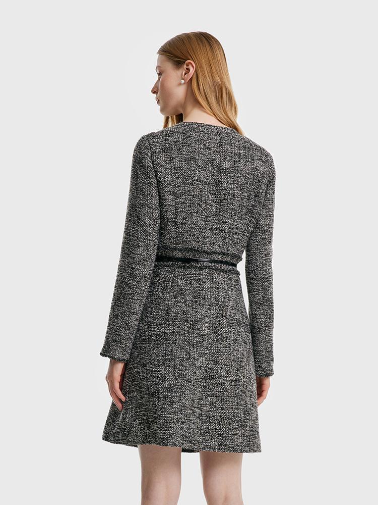 Round Neck Tweed Dress With Belt Product Image