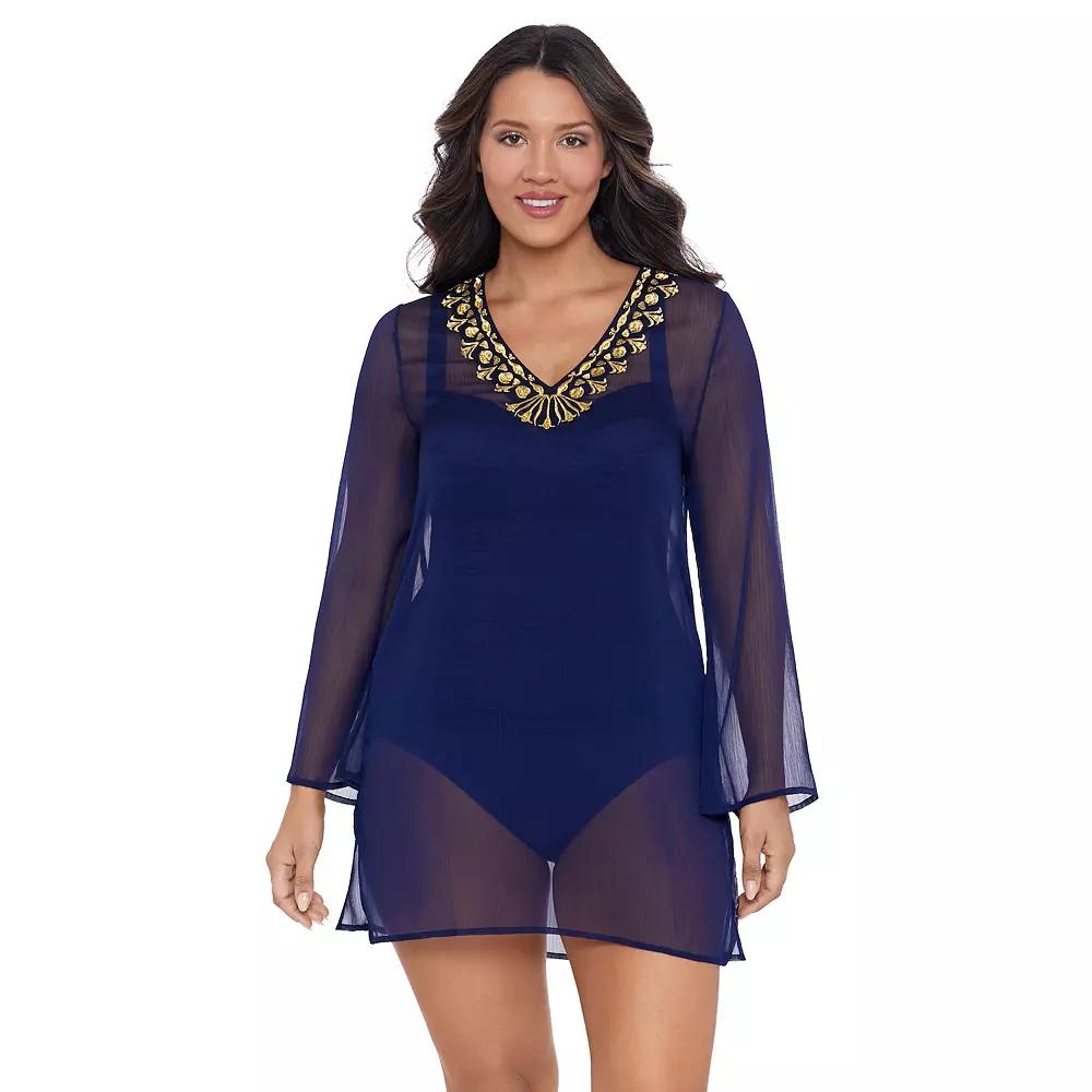 Women's Trimshaper Solid Embroidered Coverup Dress,  Product Image