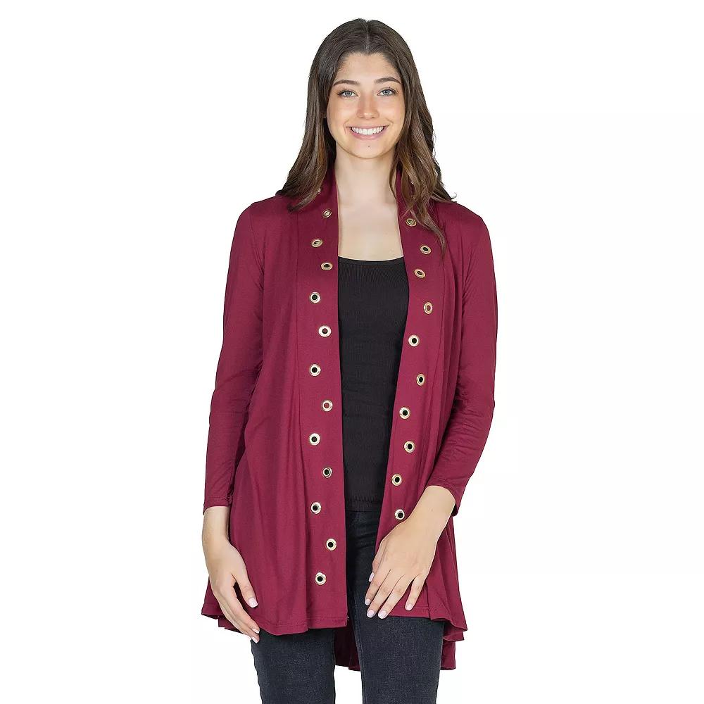Women's 24Seven Comfort Apparel Mid Thigh Open Front Cardigan with Grommet Details,  Product Image