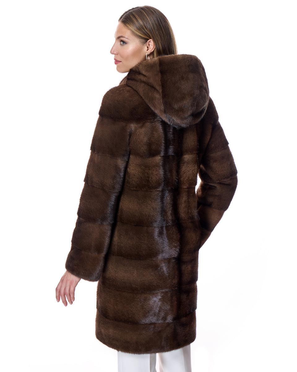 Horizontal Hooded Mink Coat Product Image