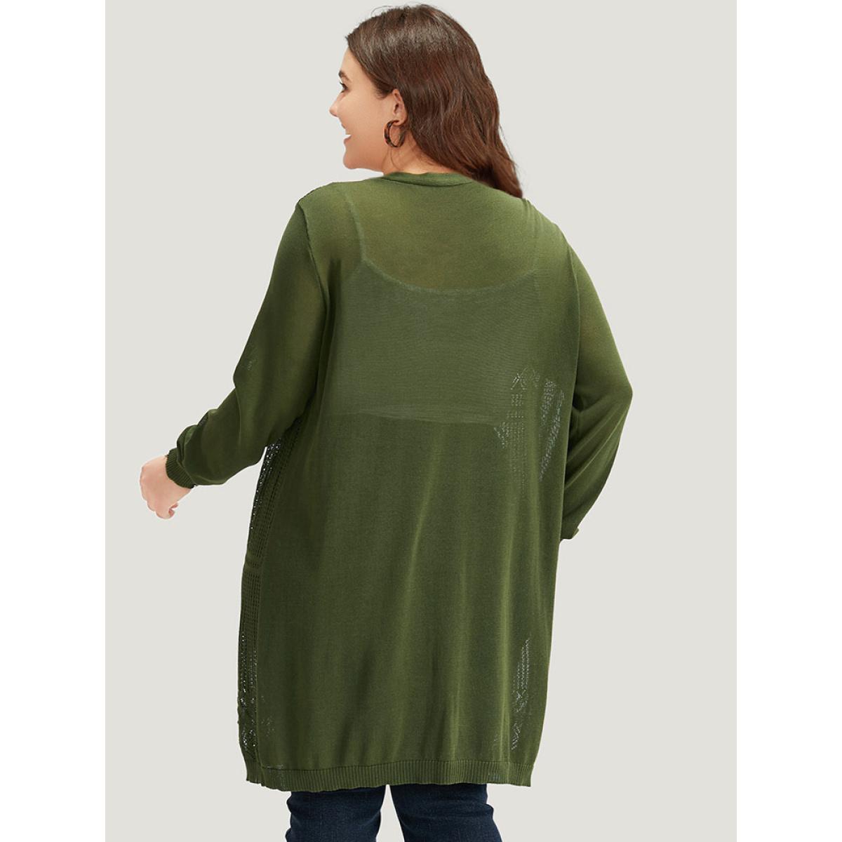 Plus Size Geometric Open Front Hollow Out Cardigan Moss Women Casual Loose Long Sleeve Dailywear Cardigans BloomChic 22-24/3X Product Image