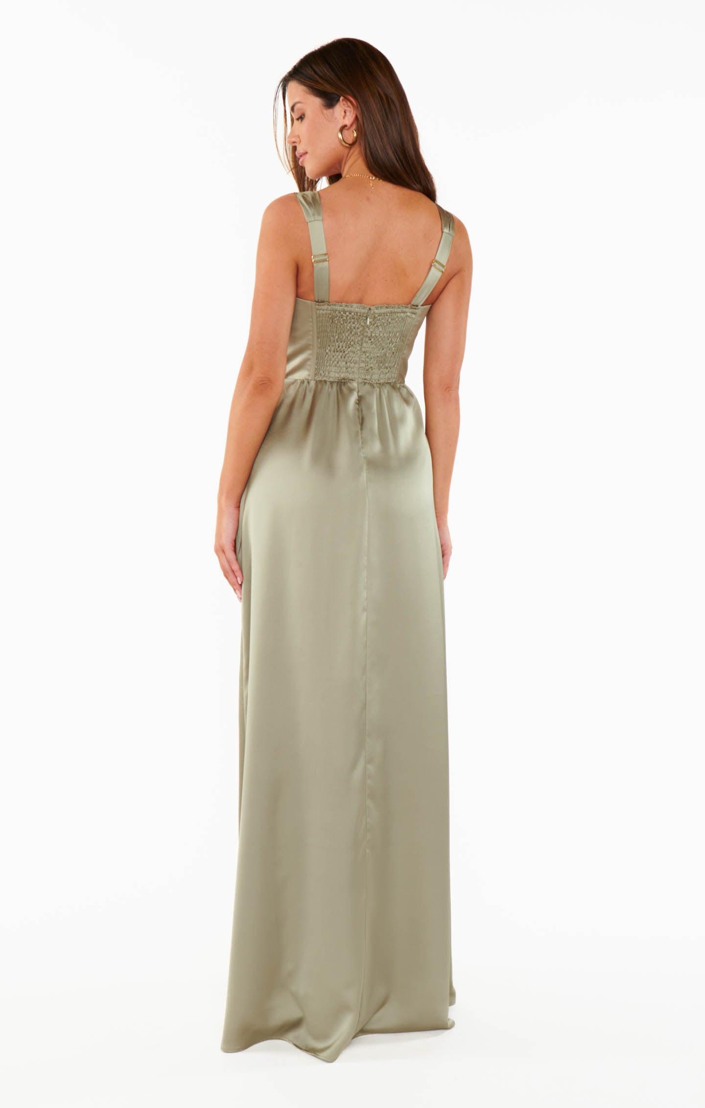 Nina Maxi Dress ~ Moss Green Luxe Satin Product Image