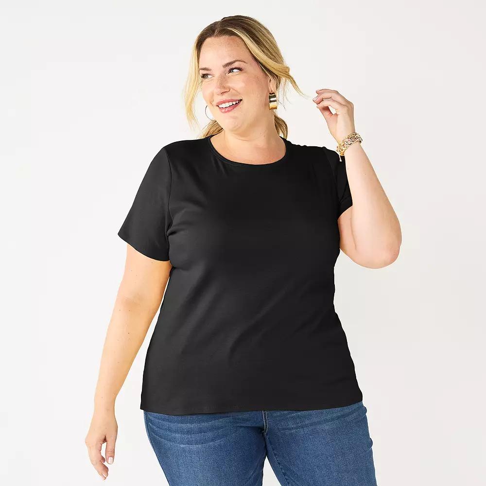 Plus Size Croft & Barrow Essential Crewneck Top, Womens Product Image