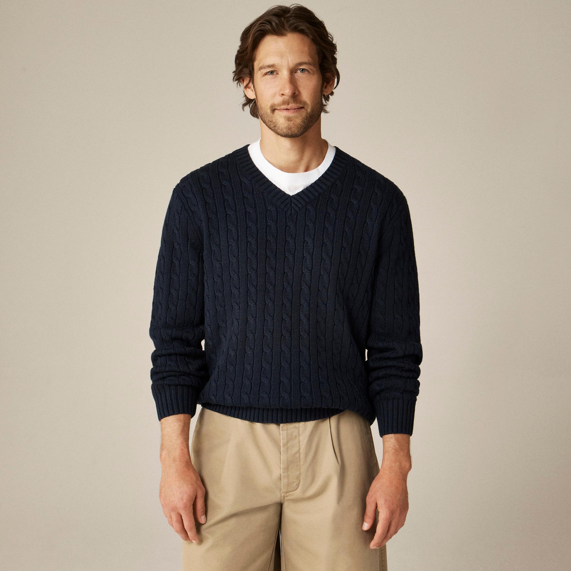 Cotton cable-knit V-neck sweater Product Image
