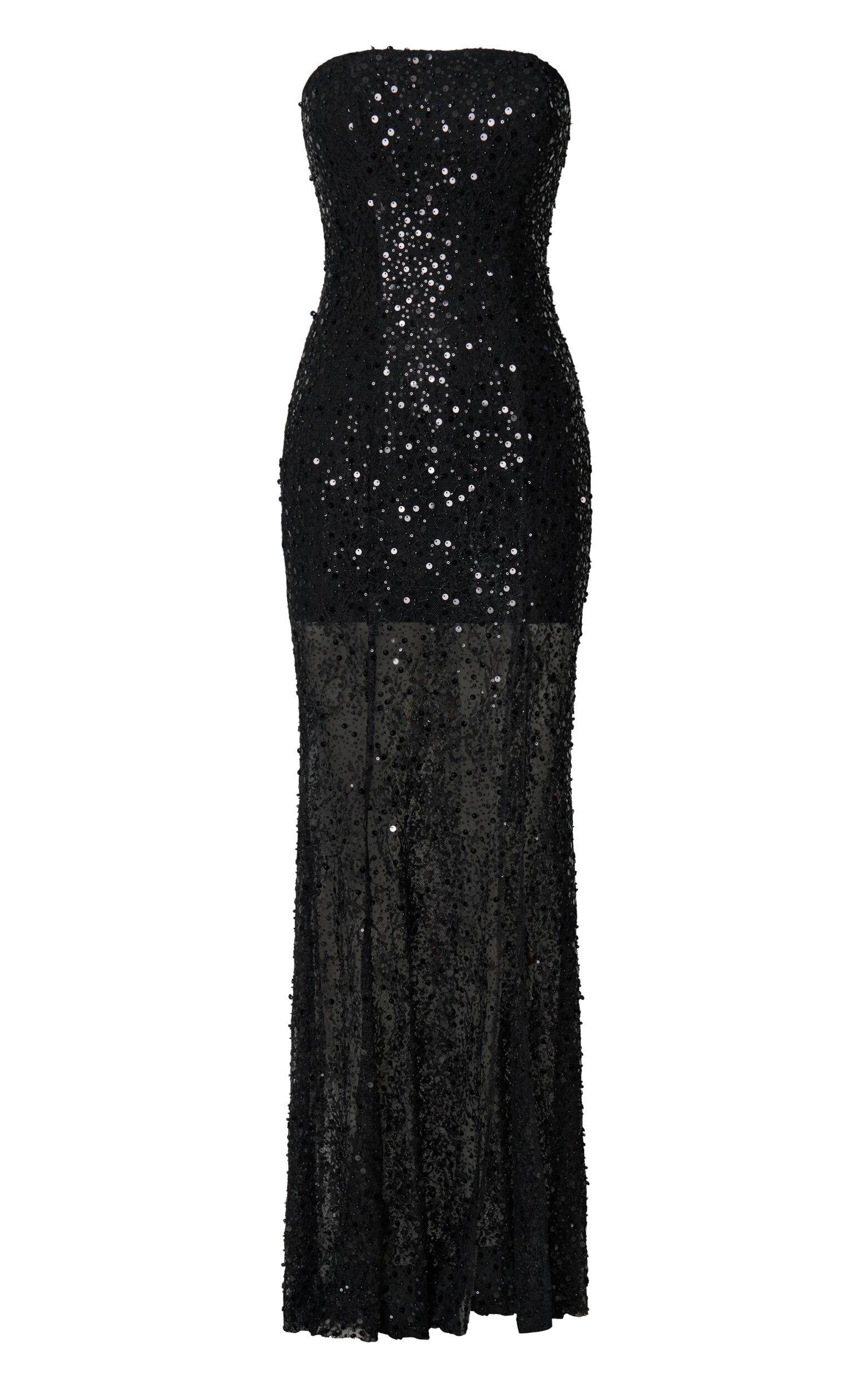 Ines Maxi Dress - Strapless Sequin Fit And Flare Dress in Black Product Image
